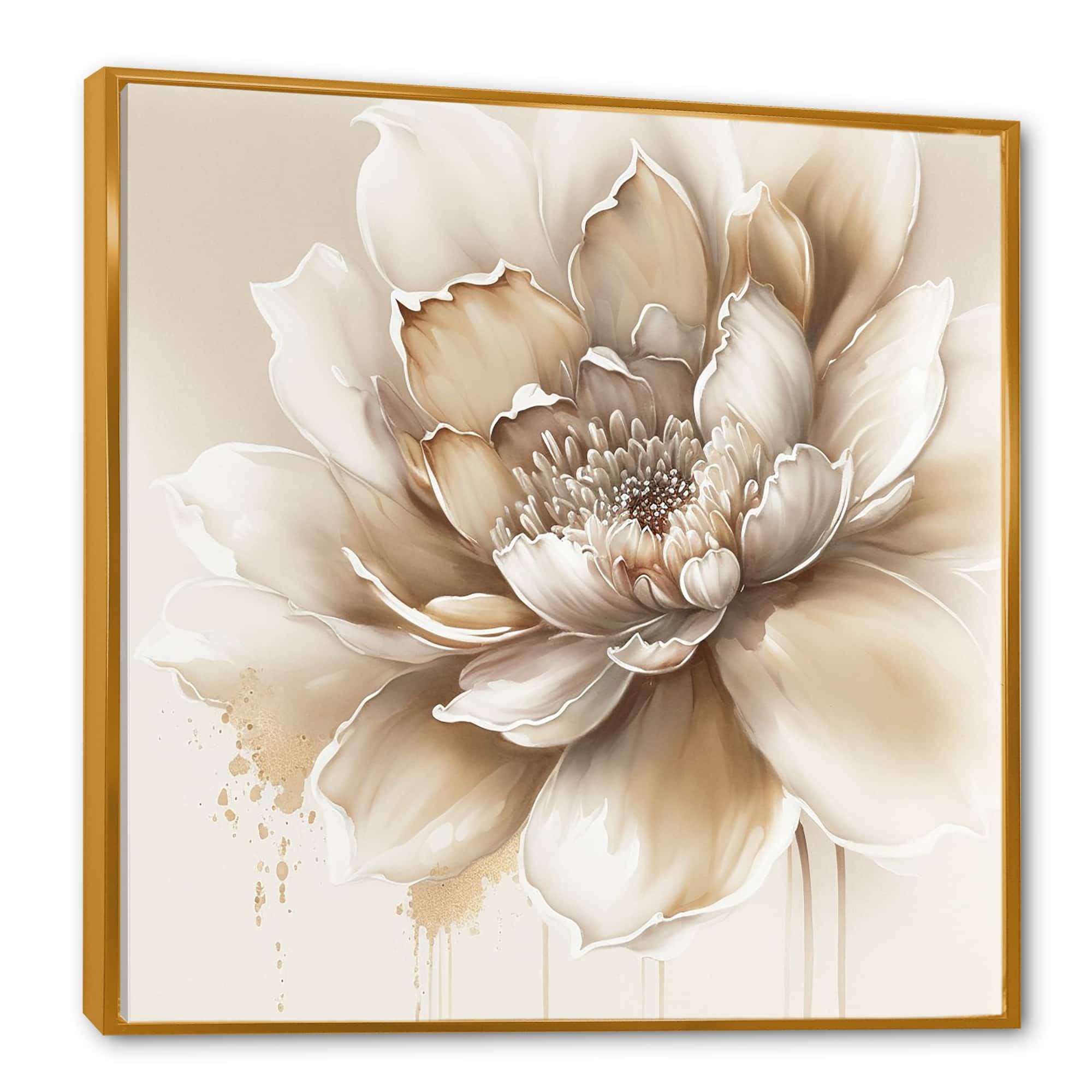 Designart 'Blooming Beige Floral Design III' Floral & Botanical Framed Canvas Wall Art