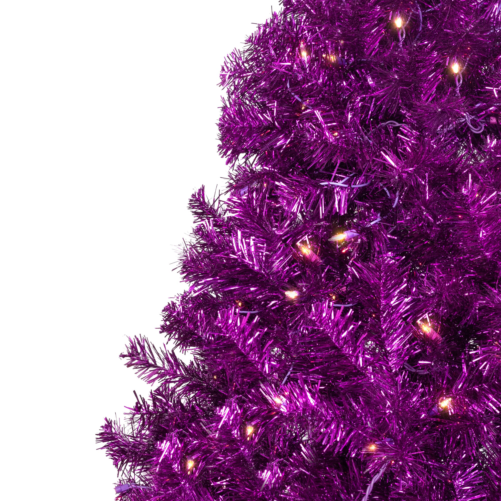 9ft. Pre-Lit Purple Artificial Tinsel Christmas Tree, Clear Lights