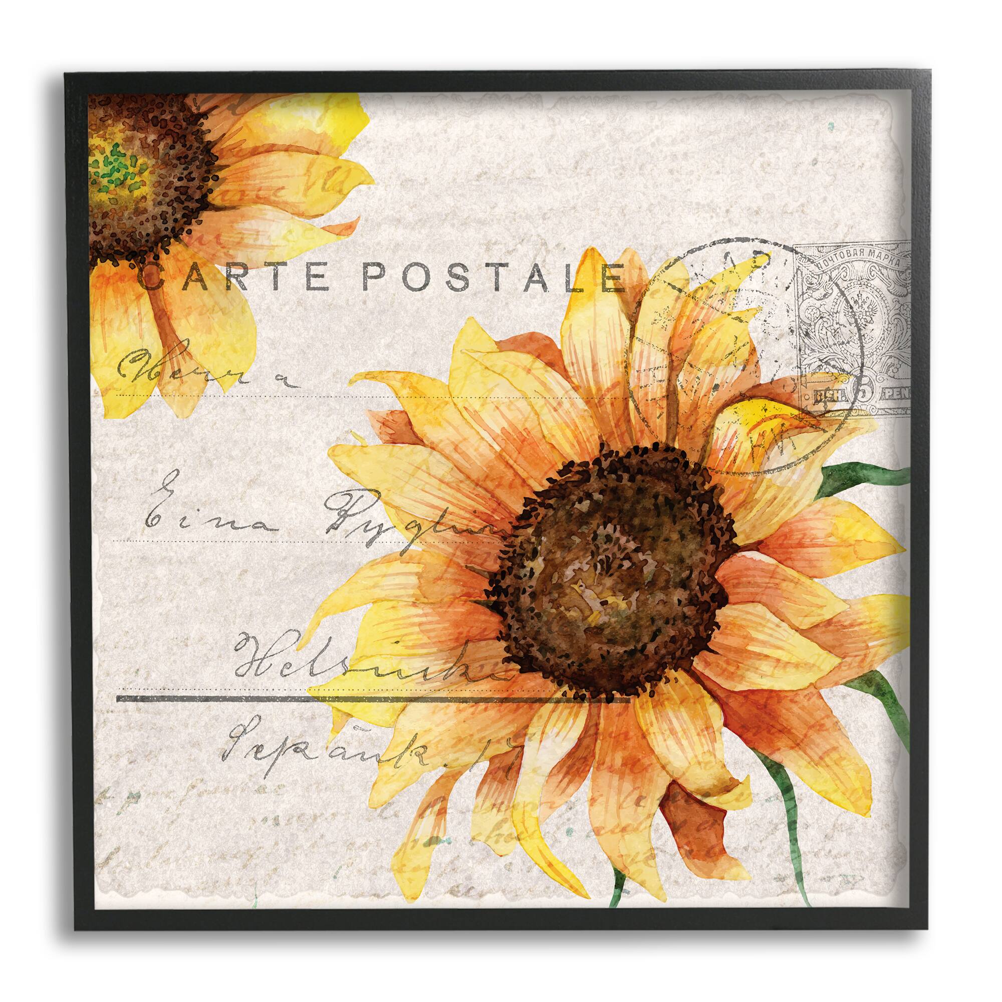 Stupell Industries Sunflower Illustration over Vintage Mail Post in Frame Wall Art