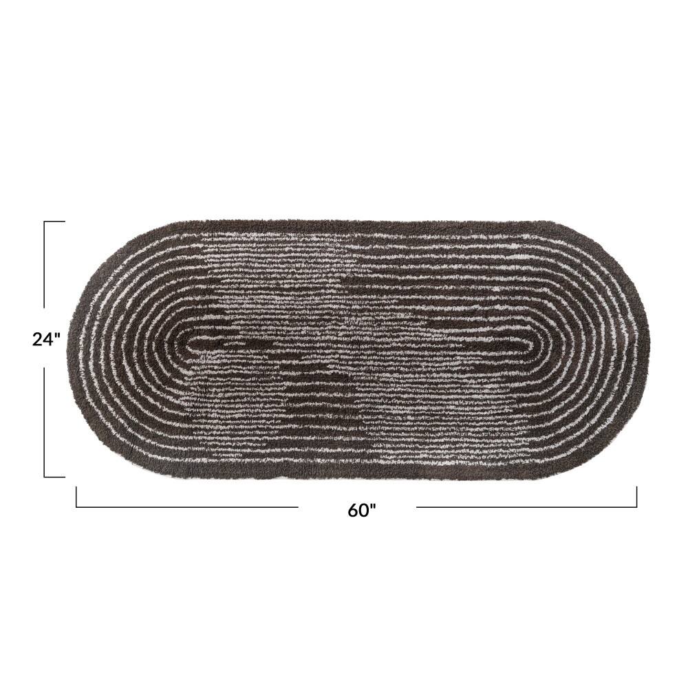 Hello Honey® Brown & Ivory Modern Oval Cotton Tufted Rug With Woven Line Design, 60" x 24"