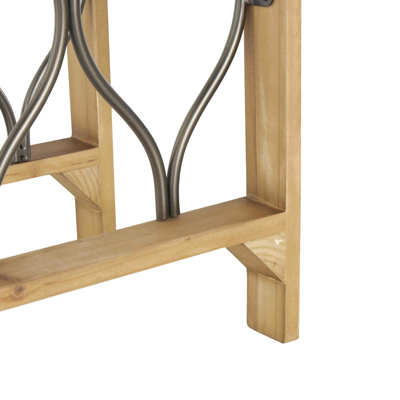 10" x 29" Brown Wood Tall 8 Slot Wine Rack with Gray Metal Curved Teardrop Holders