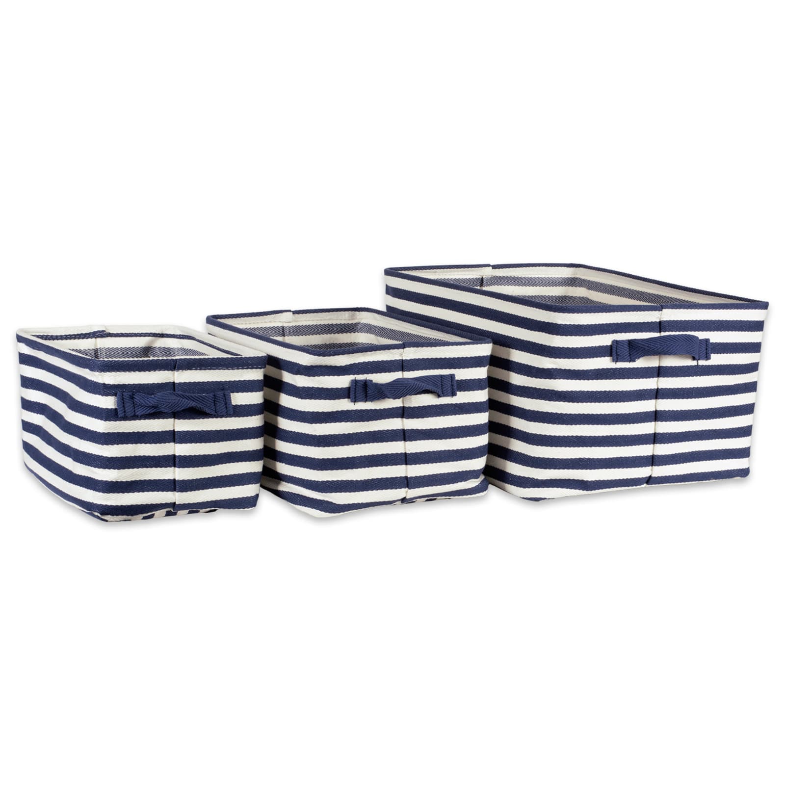 DII® Stripes PE-Coated Herringbone Woven Cotton Laundry Bin Set