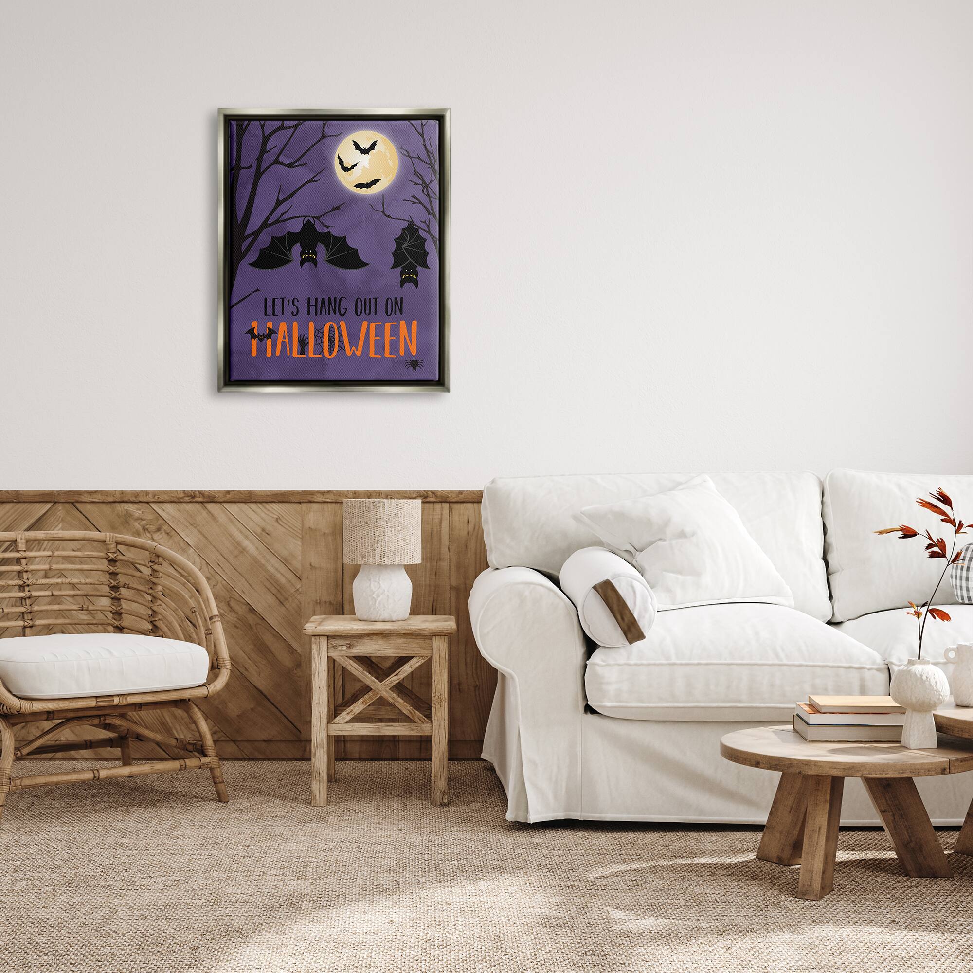 Stupell Industries Let's Hang Halloween Bats Framed Floater Canvas Wall Art