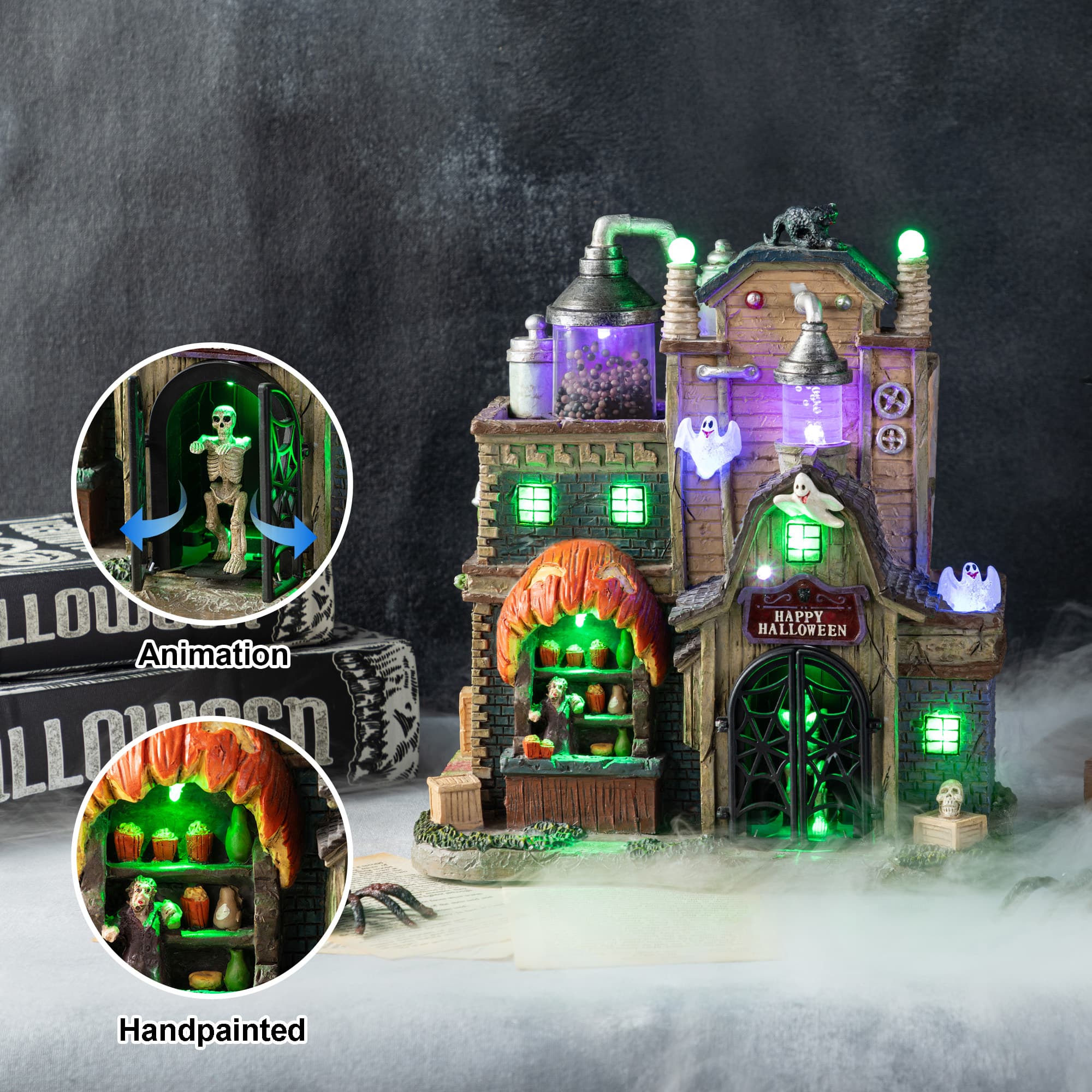 Glitzhome® 11"H Lighted Resin Halloween Haunted House Village