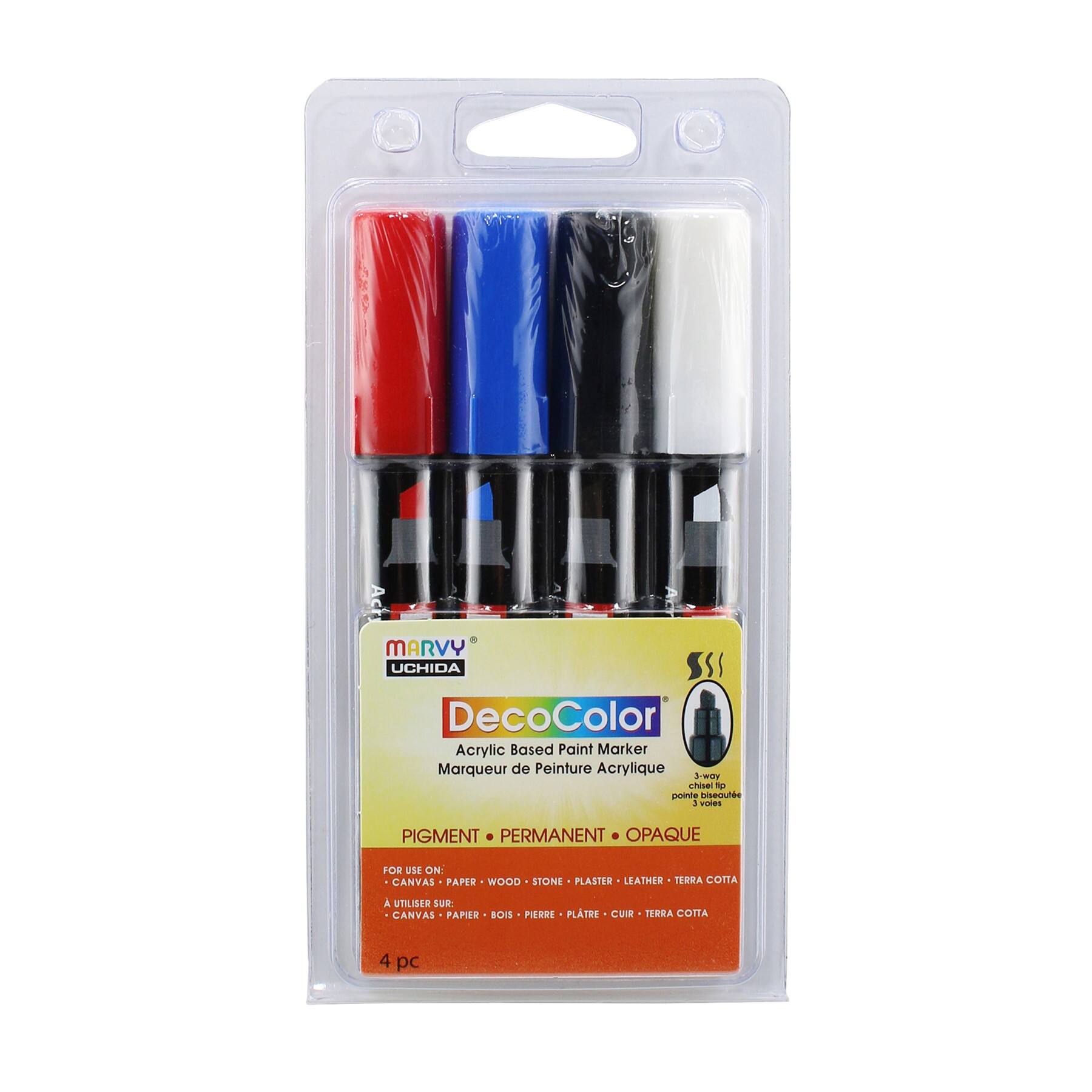Marvy Uchida® DecoColor® Chisel Tip 4 Basic Colors Acrylic Paint Marker Set