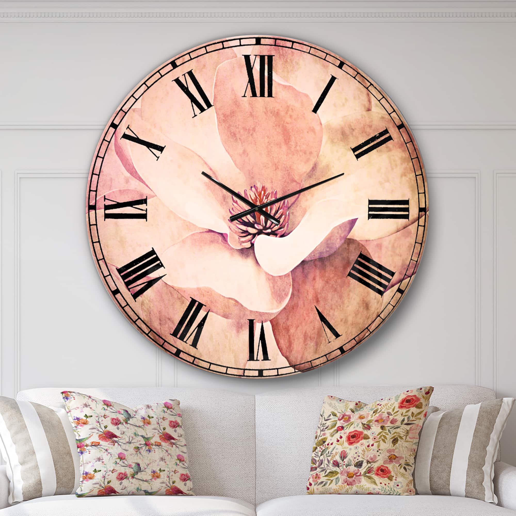 Designart 'Cute Light Pink Magnolia Flower Traditional Wall Clock