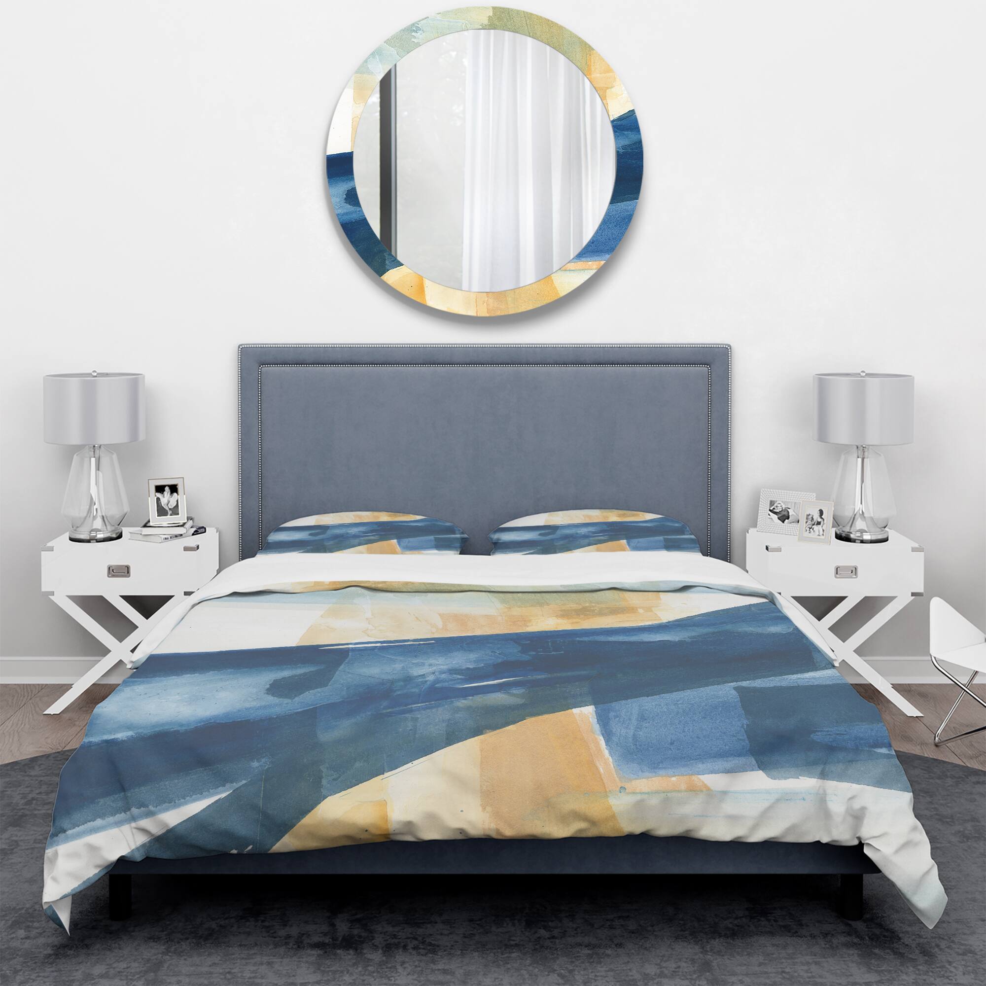 Designart 'Indigo Panel III' Geometric Bedding Set - Duvet Cover & Shams