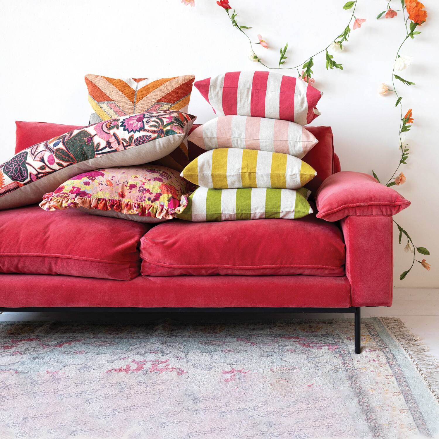 Hello Honey® 20" Green & Natural Cotton & Linen Striped Pillow
