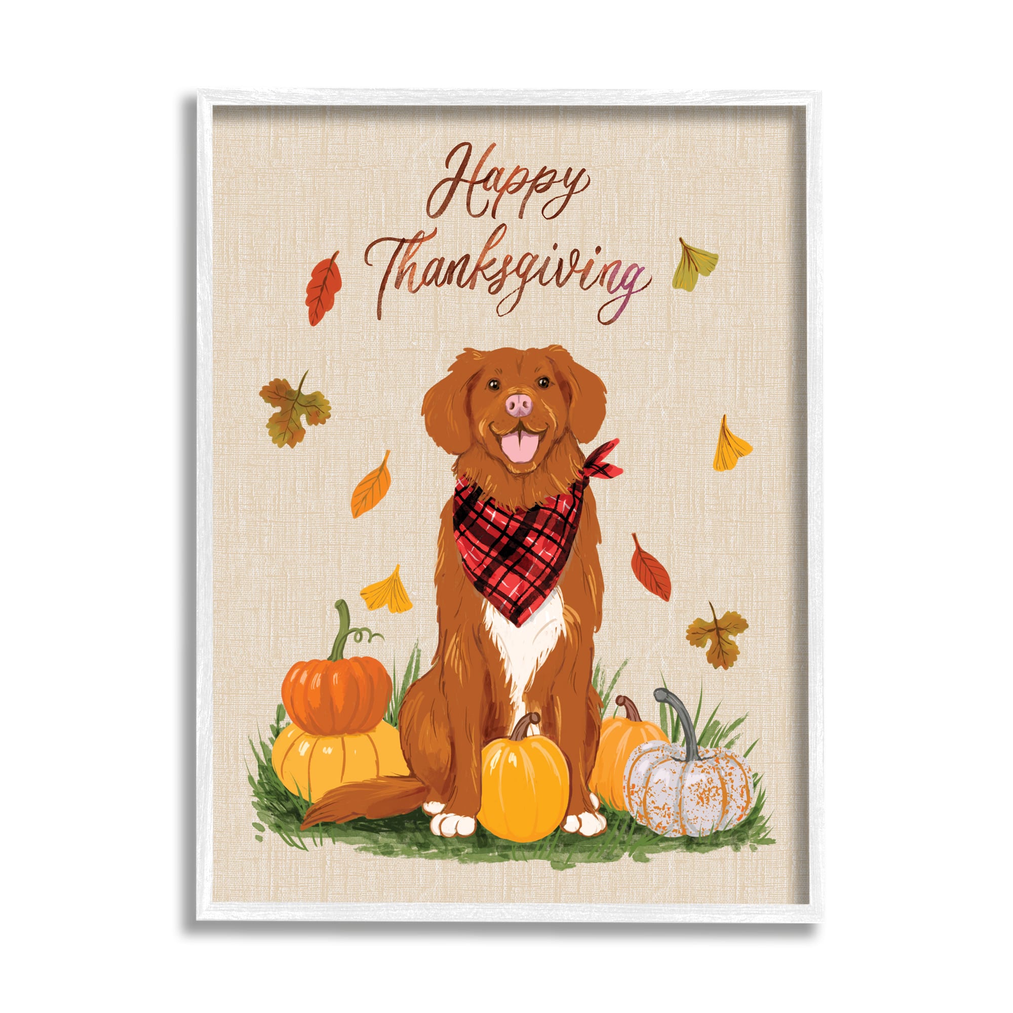 Stupell Industries Happy Thanksgiving Pumpkins Dog Framed Giclee Art