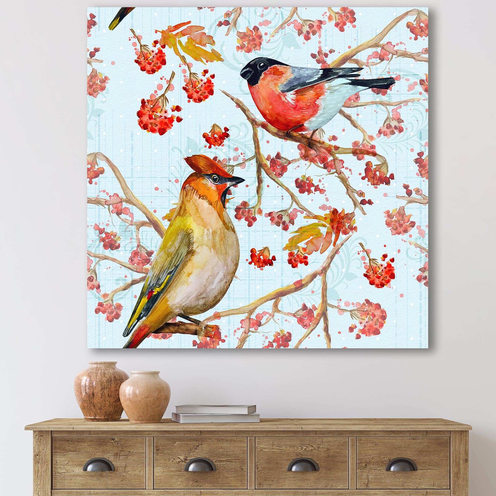 Designart - Two Birds On Branches During Autumn