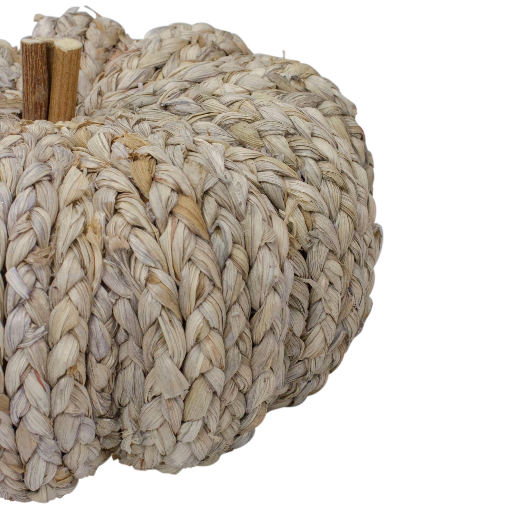 9.5" Beige Weaved Autumn Harvest Tabletop Pumpkin