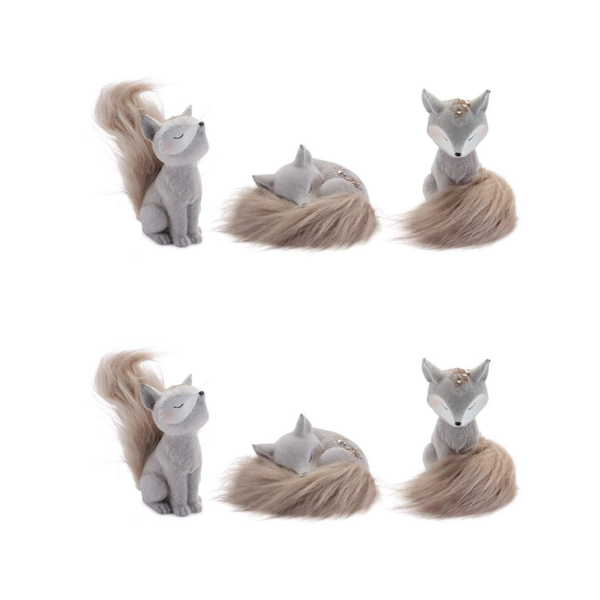 Melrose Woodland Fox Figurines with Faux Fur Tails Set