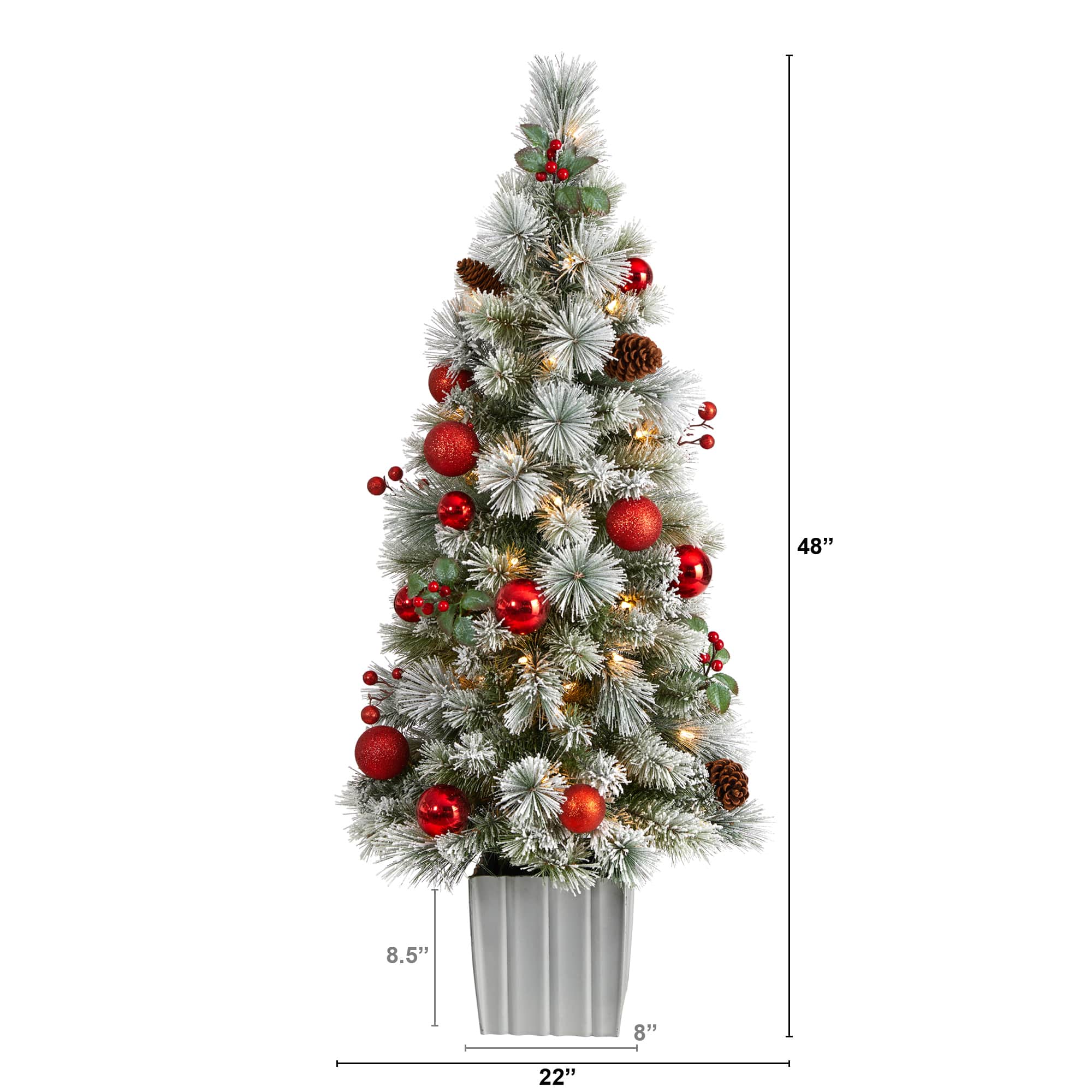 4ft. Pre-Lit Winter Flocked Artificial Christmas Tree in Decorative Planter, White LED Lights