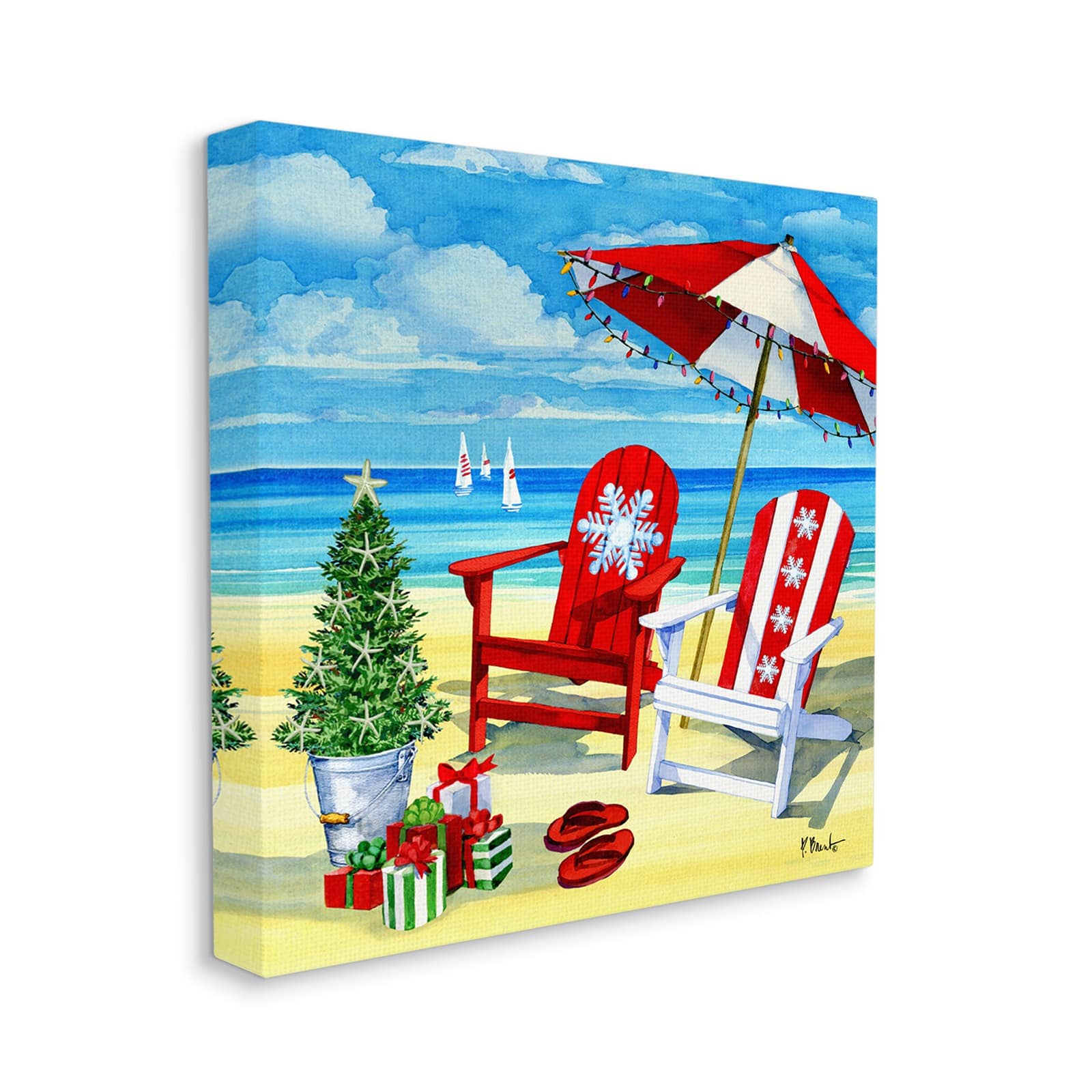Stupell Industries Christmas Coastal Scene Canvas Wall Art