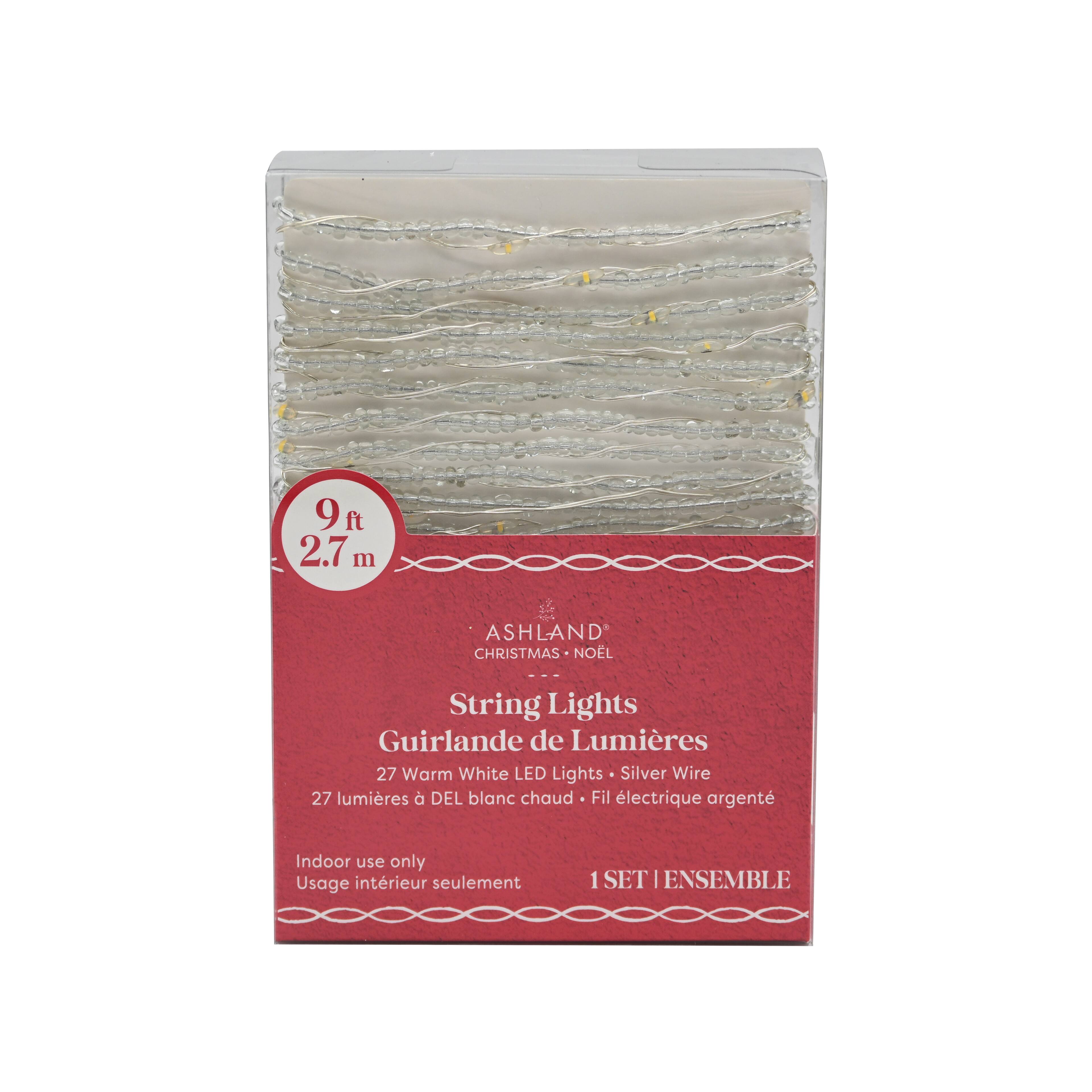 27ct. Warm White LED Clear Bead String Lights on Silver Wire by Ashland®