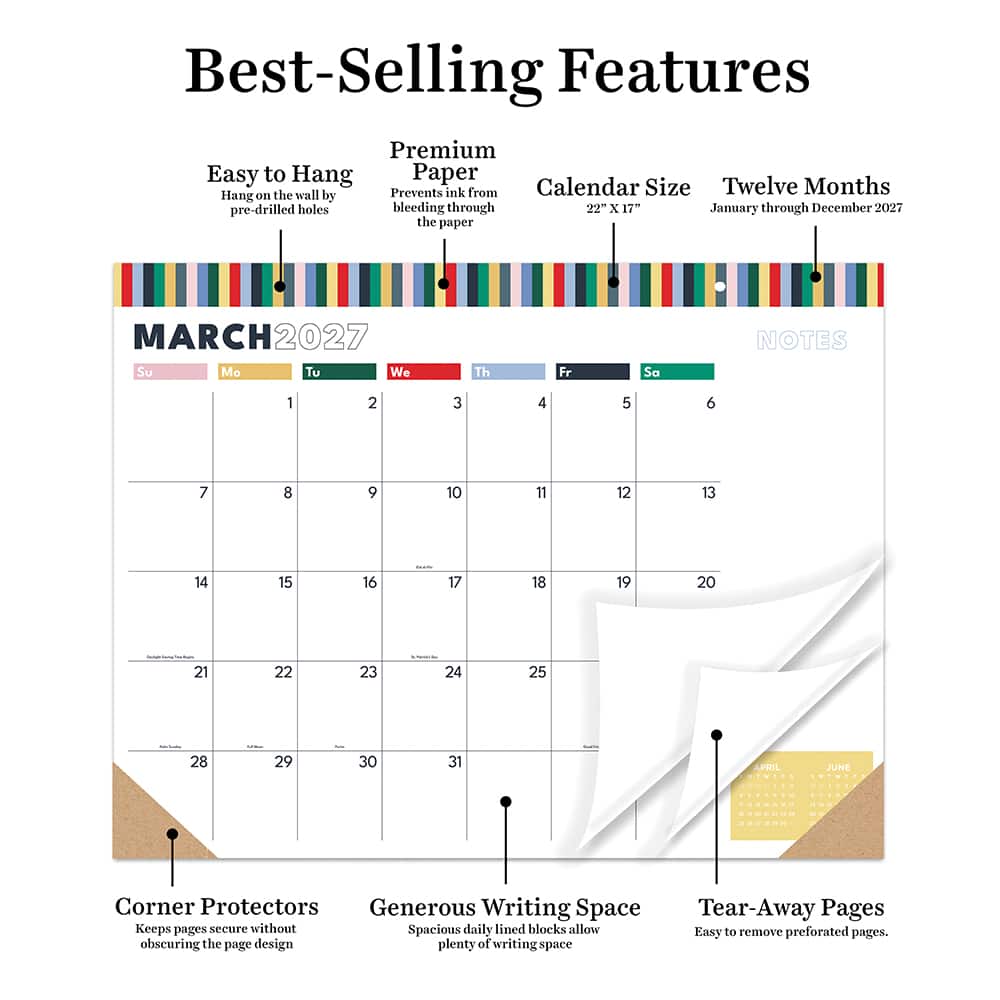 2027 Long Weekend Large Desk Pad Monthly Blotter Calendar