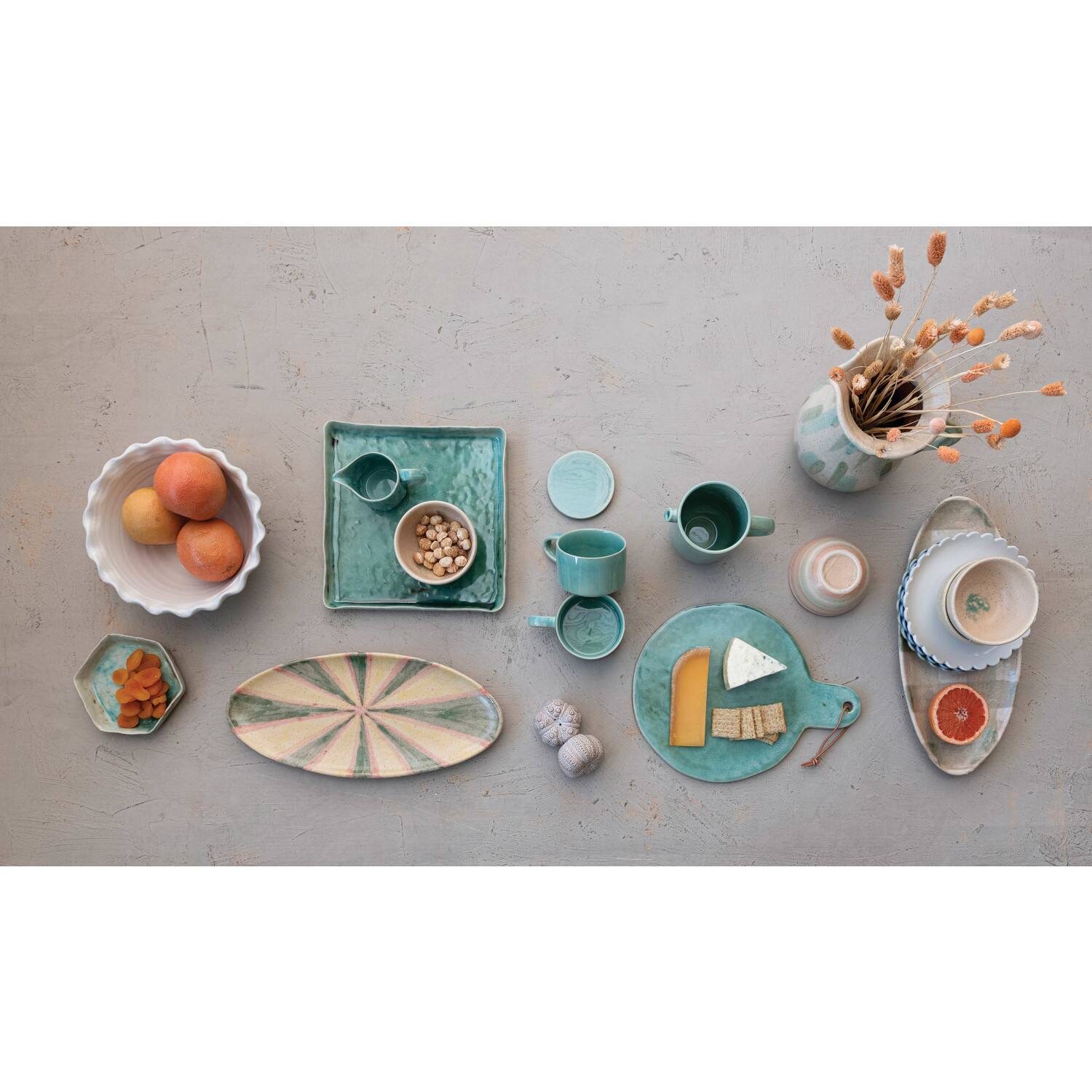 Hello Honey® 13.75" Aqua Round Stoneware Cheese Board with Leather Tie