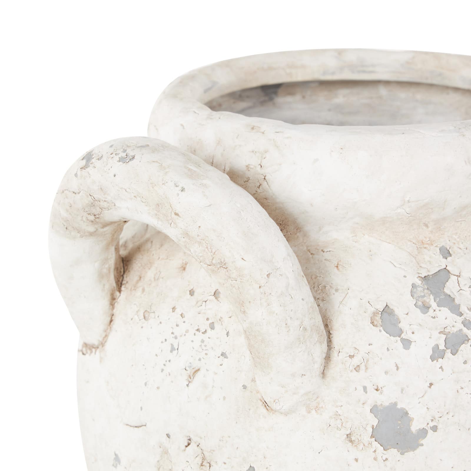 10.5" Cream Ceramic Antique Style Distressed Decorative Vase with Handles