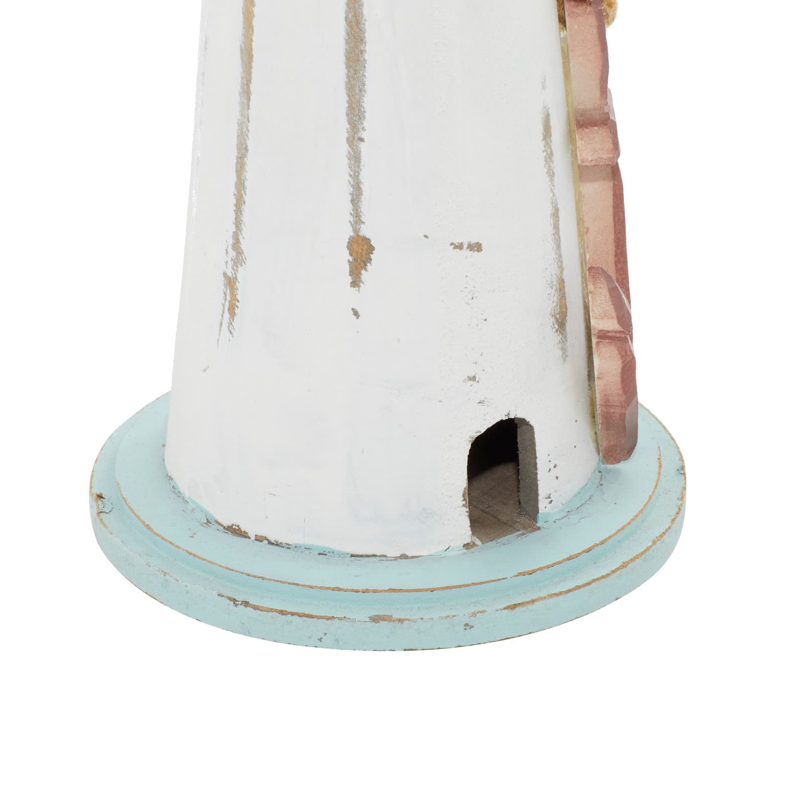 Coastal White Wooden Lighthouse Sculpture, 15" x 6" x 6"