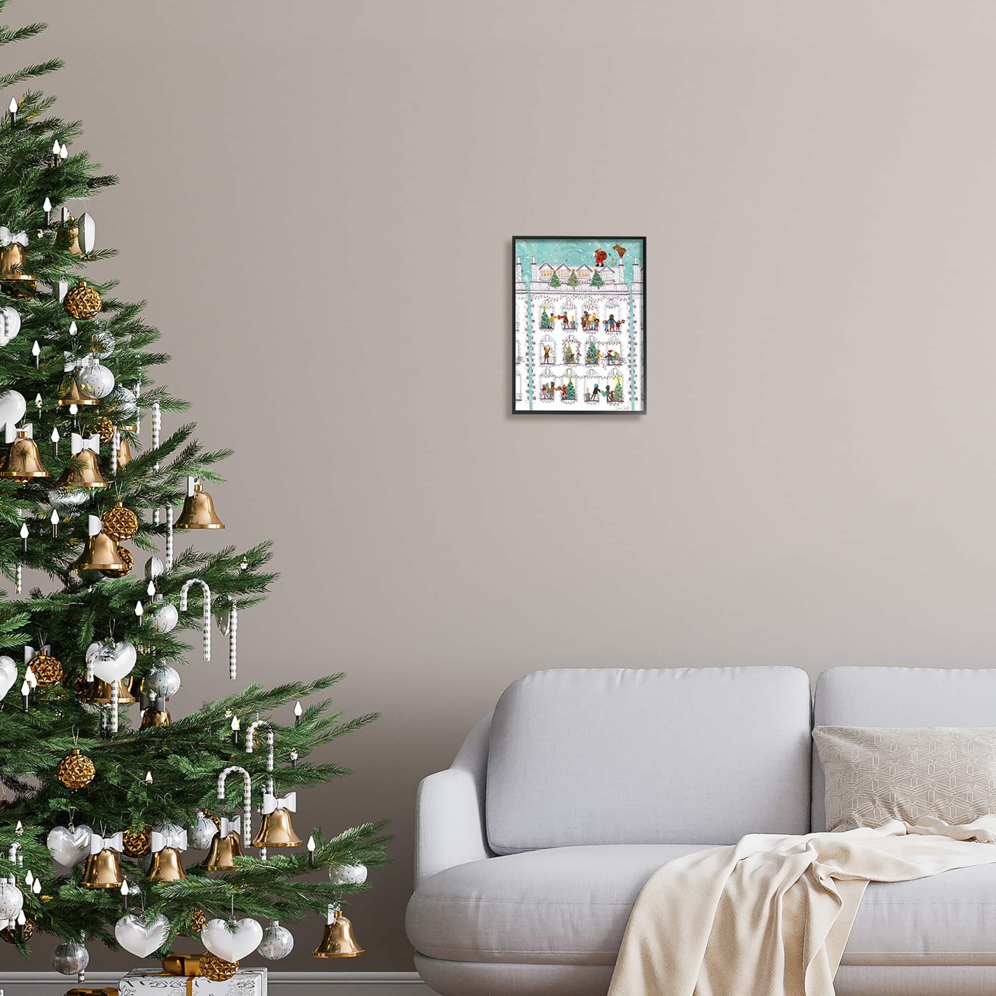 Stupell Industries Santa Claus Gifts City Rooftop Framed Giclee Art