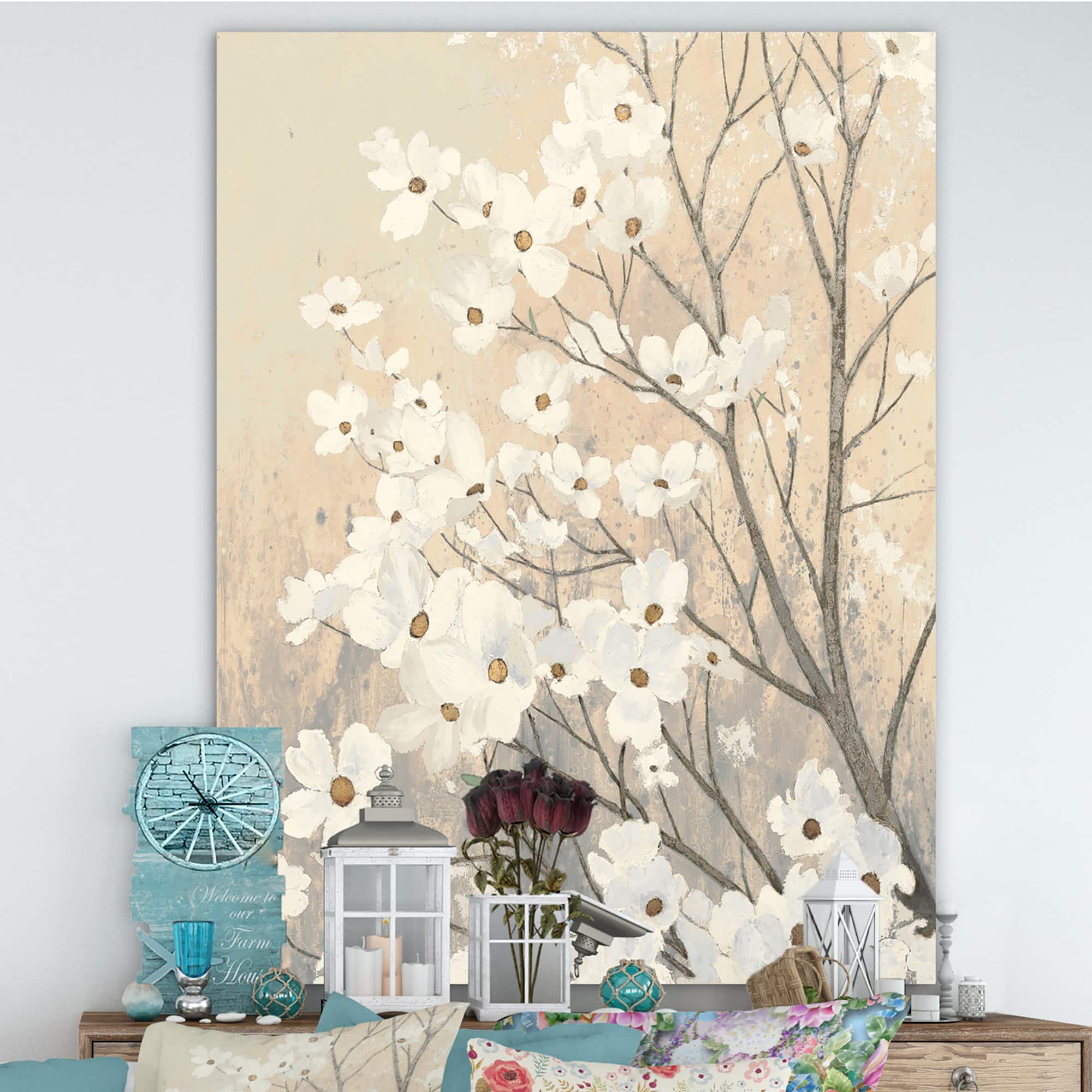 Designart - Brown onn Grey Blossoms