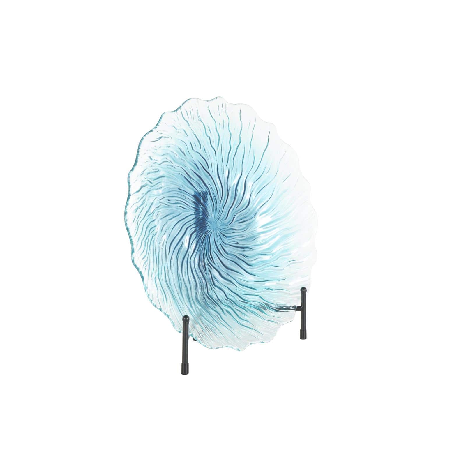 18" Blue Ombre Starburst Glass Charger with Wavy Edge