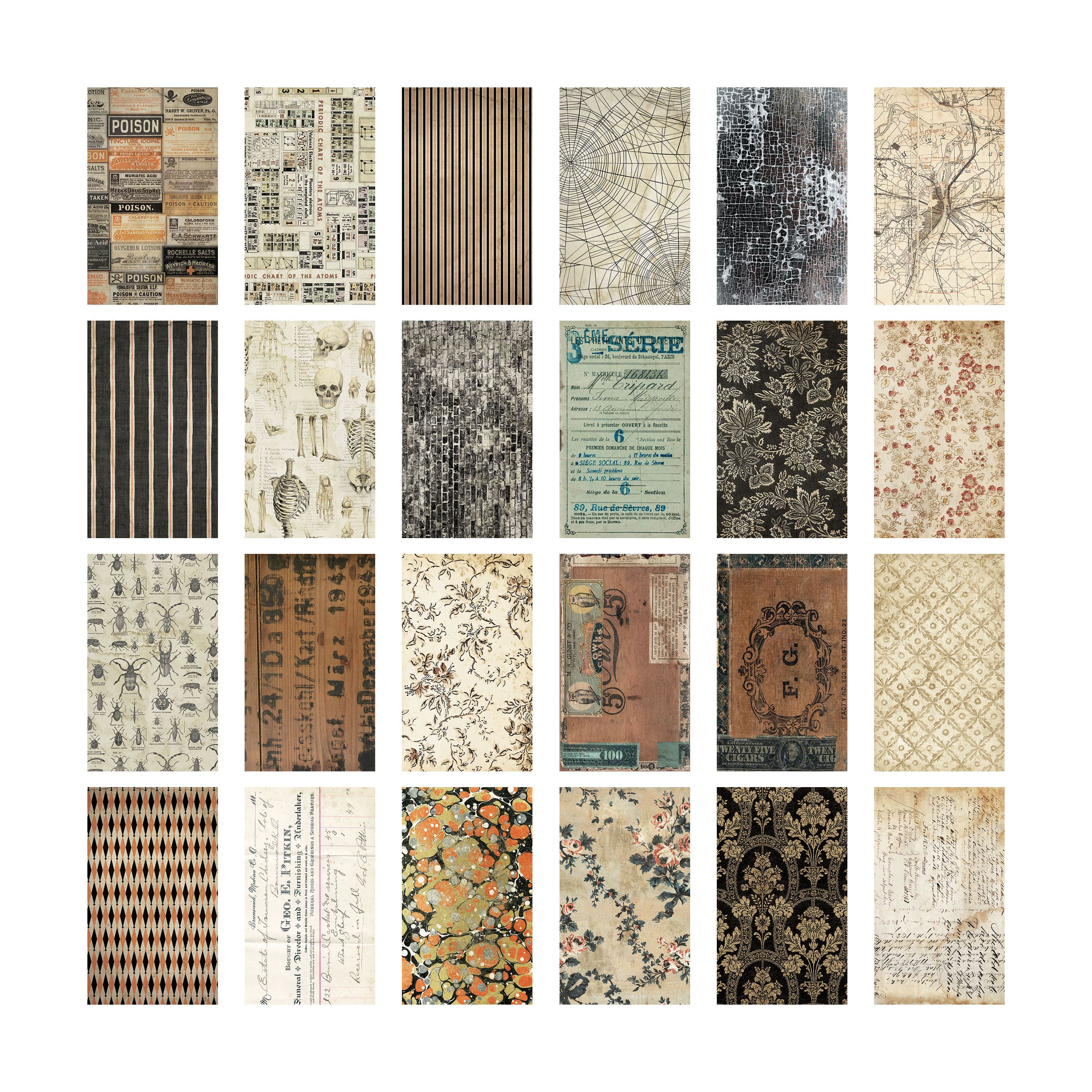 Tim Holtz® Idea-Ology 6" x 10" Antique Halloween Double-Sided Paper Backdrops, 24 Sheets
