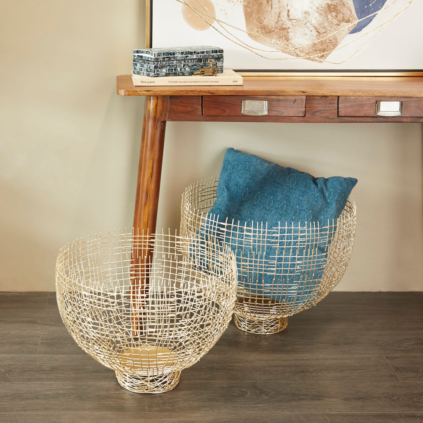 Gold Metal Cross Hatching Decorative Bowl Set