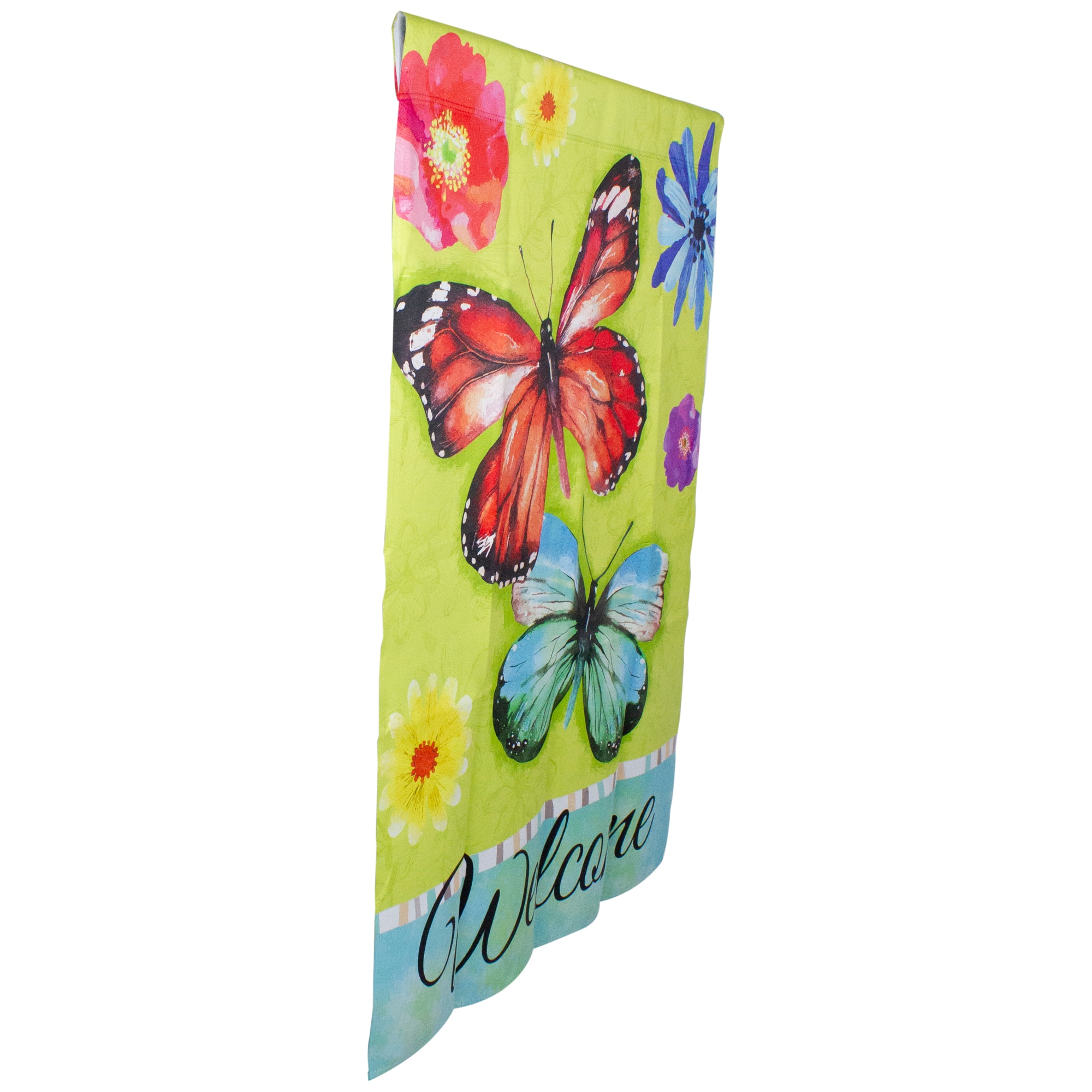 40" Green Welcome Butterflies House Flag