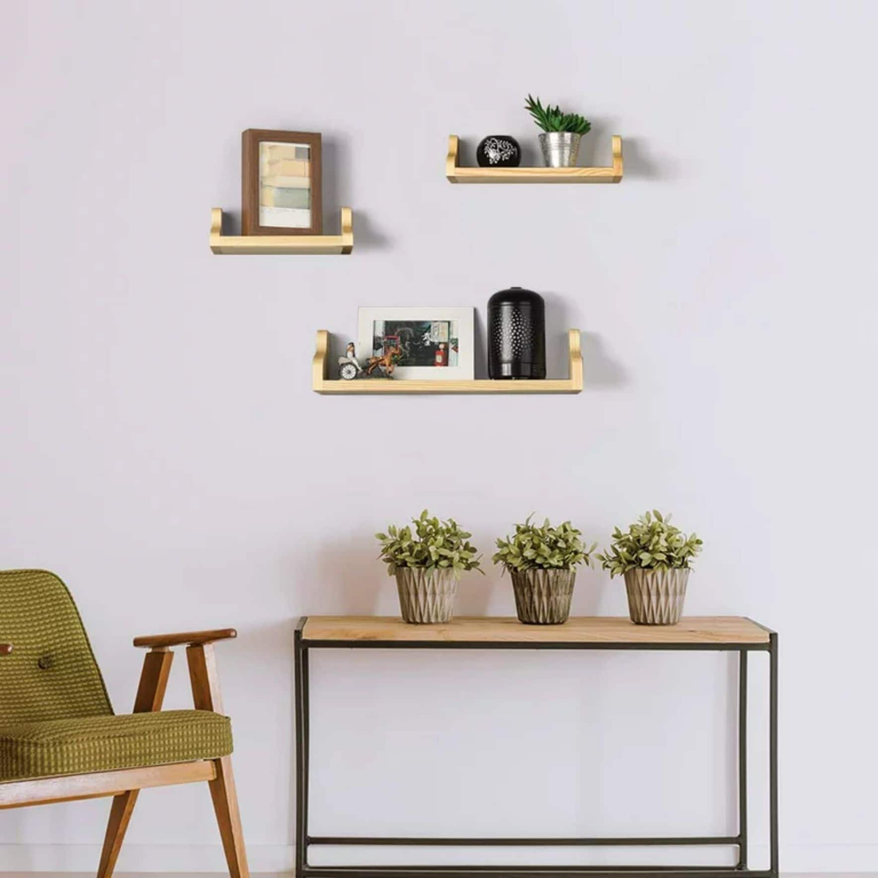 NEX™ Pale Yellow Rustic Wood Floating Shelves Set with Metal Brackets