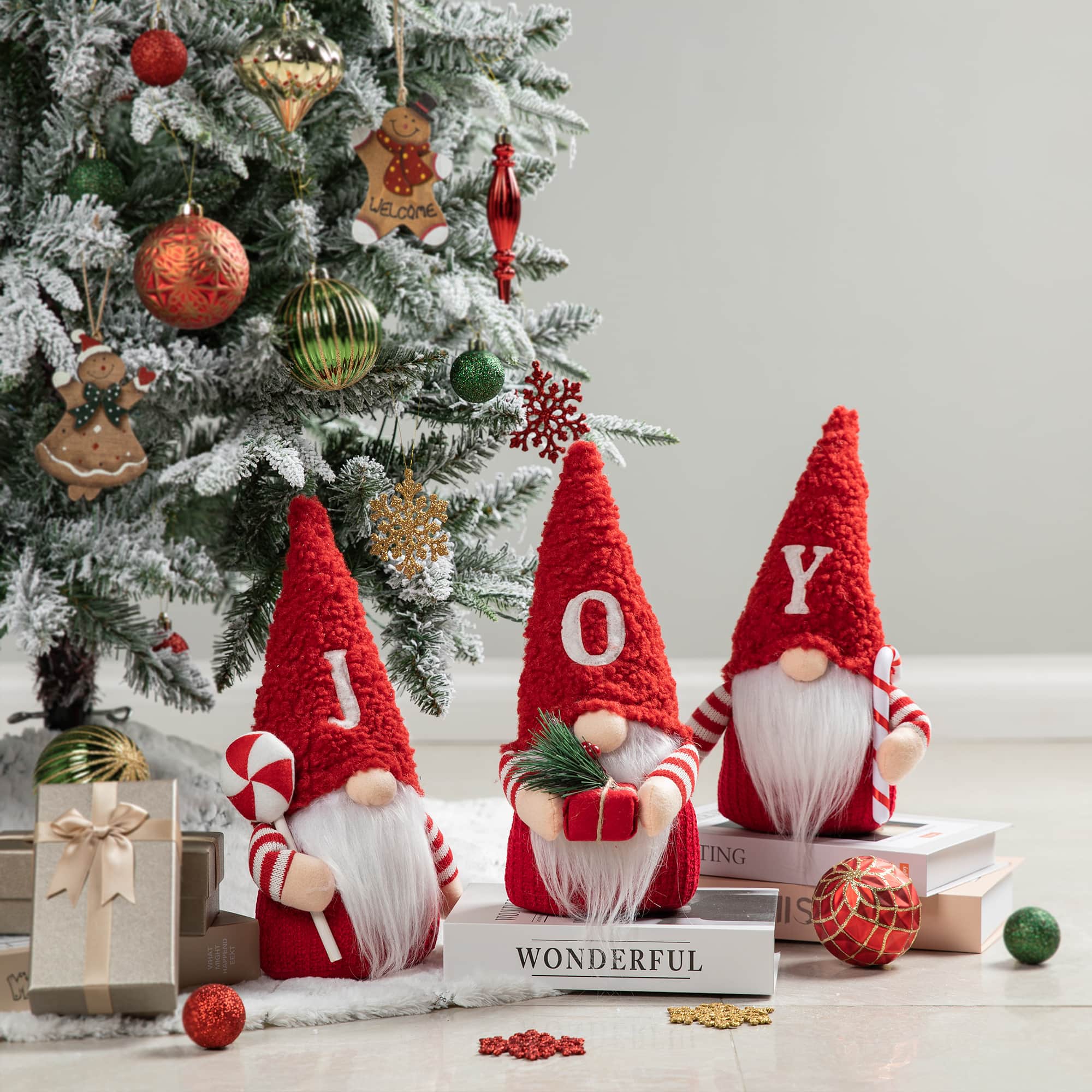 Glitzhome® JOY Christmas Gnome Fabric Décor, 3ct.