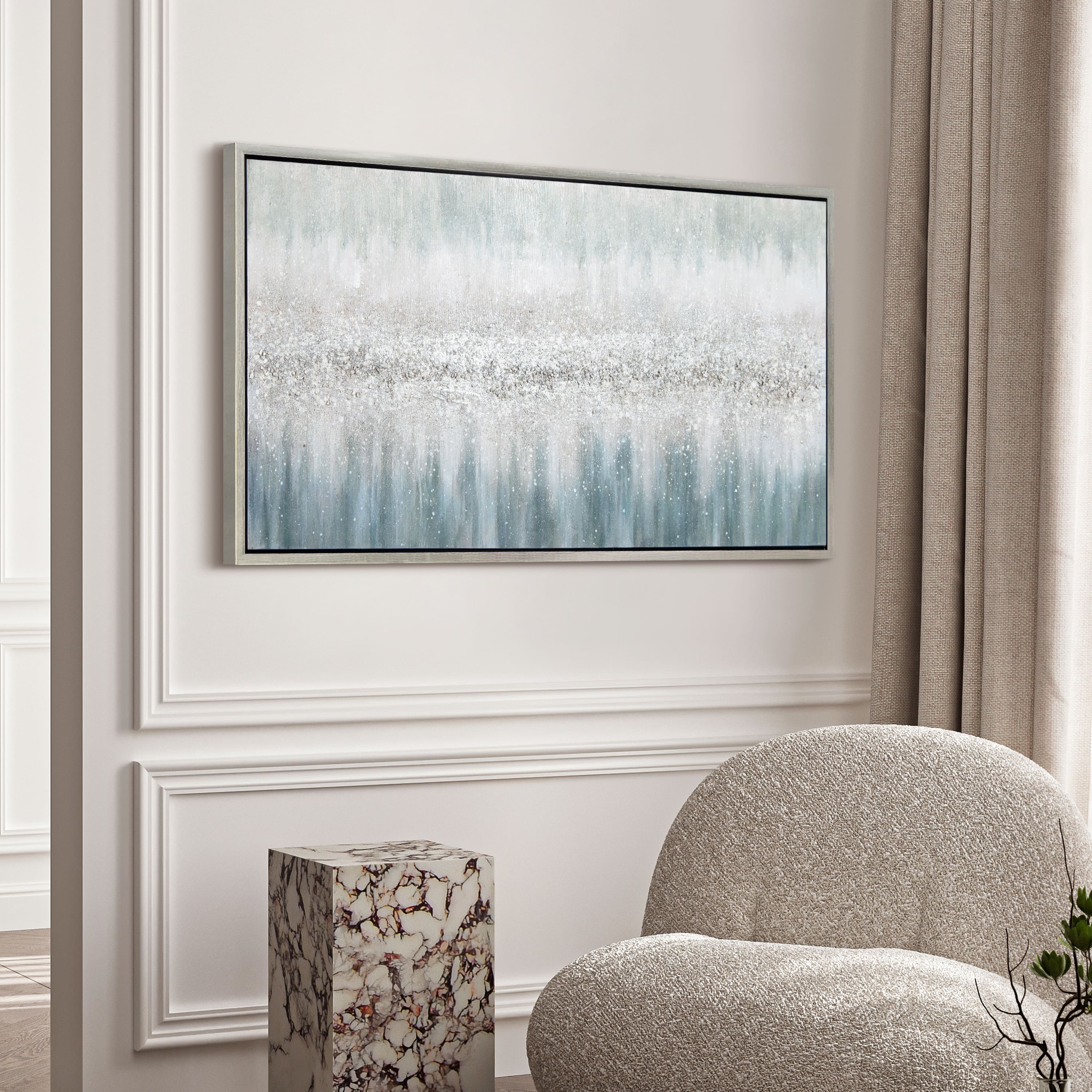 Empire Art Direct 48" x 24" Silver Mist Textured Glitter Hand Painted Framed Canvas Wall Art