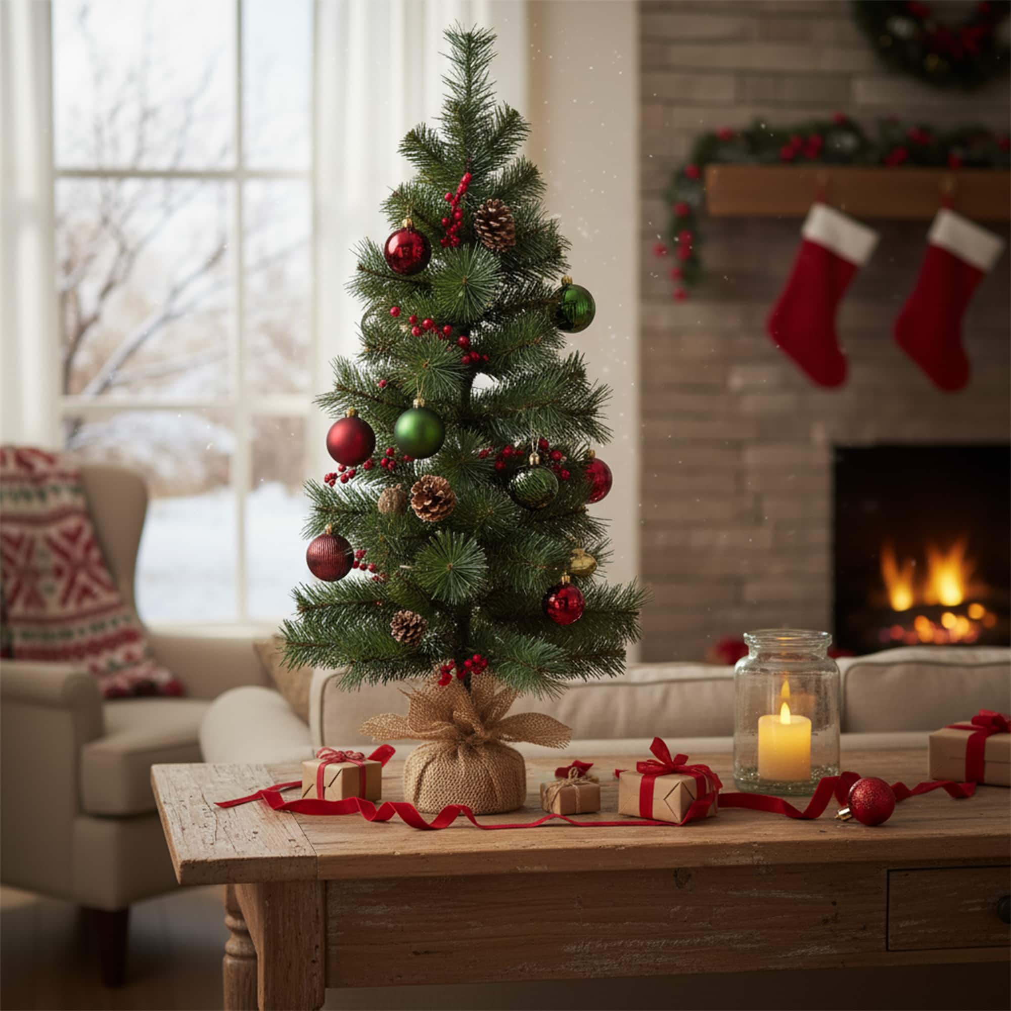 Northlight 39" Mixed Pine & Pinecones Artificial Christmas Tree in Jute Base