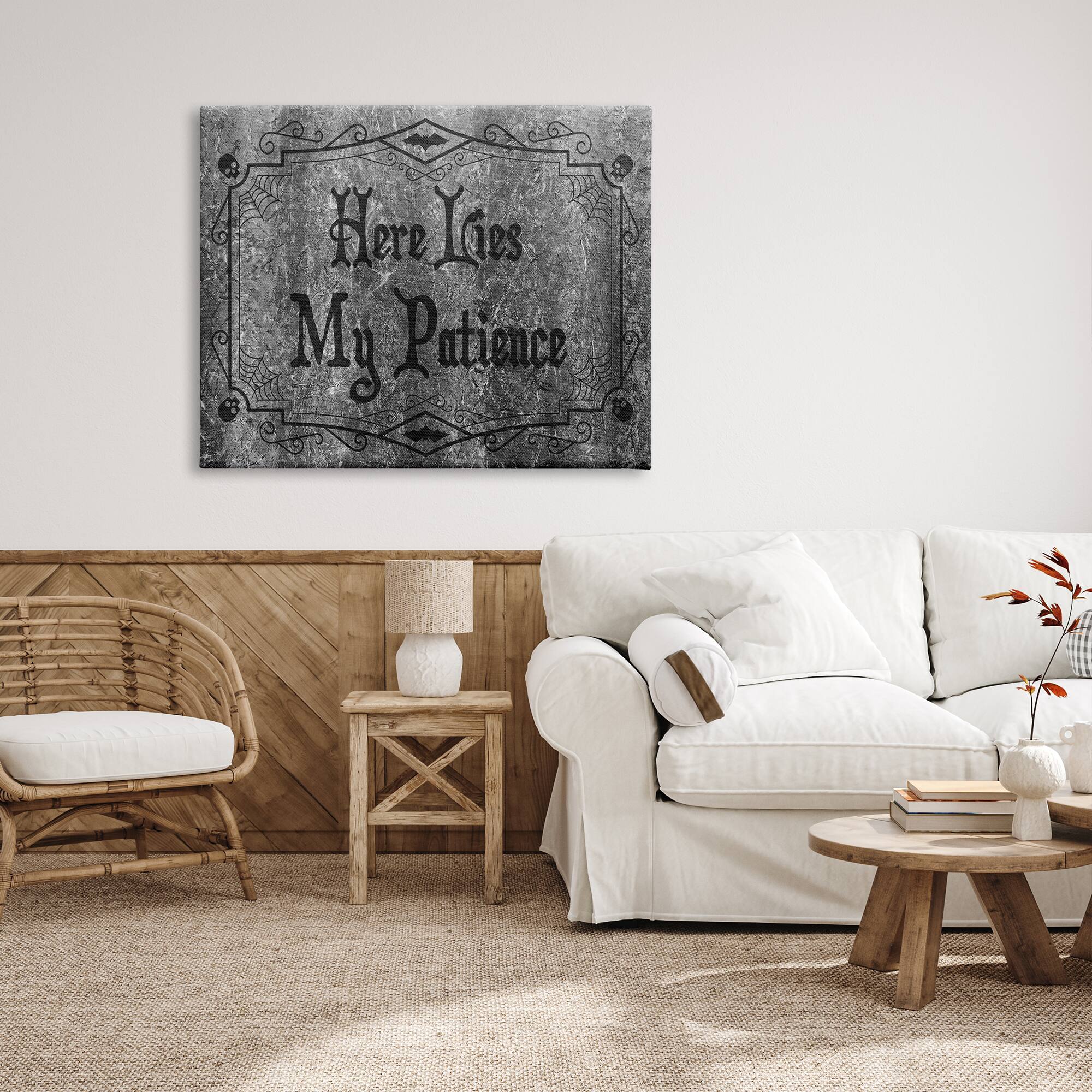 Stupell Industries Here Lies My Patience Tombstone Canvas Wall Art