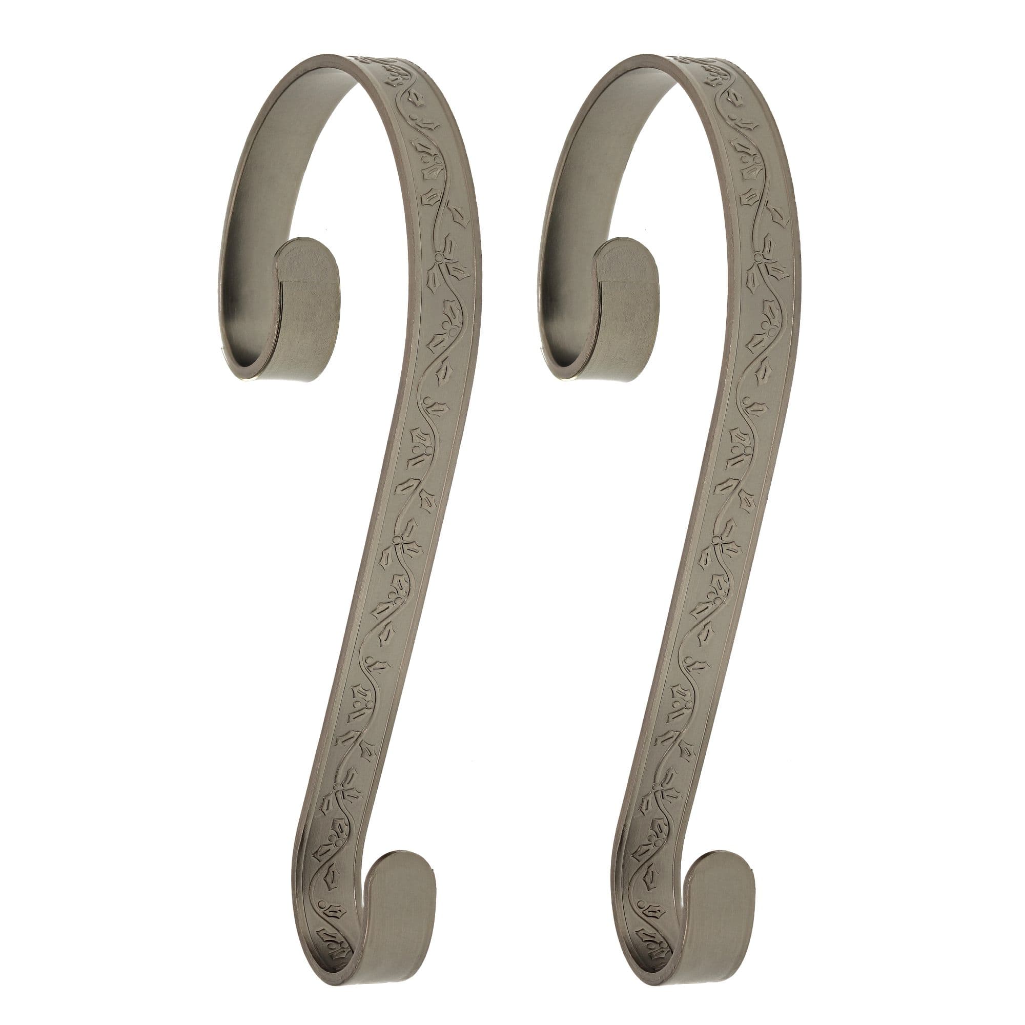 Haute Decor Stocking Scroll® Holly Embossed Pewter Stocking Holders