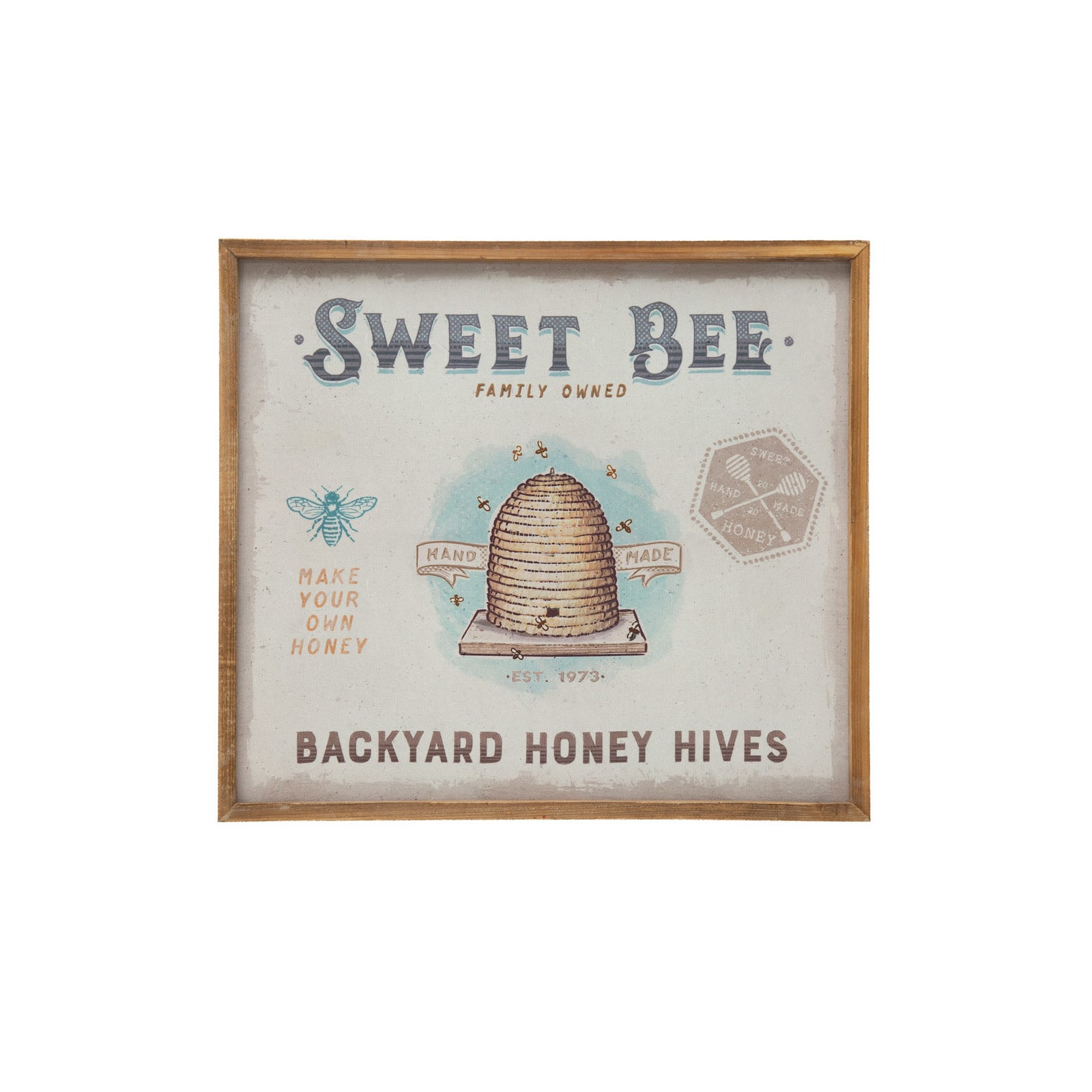 Sweet Bee Backyard Honey Hives Wood Framed Canvas Wall Décor