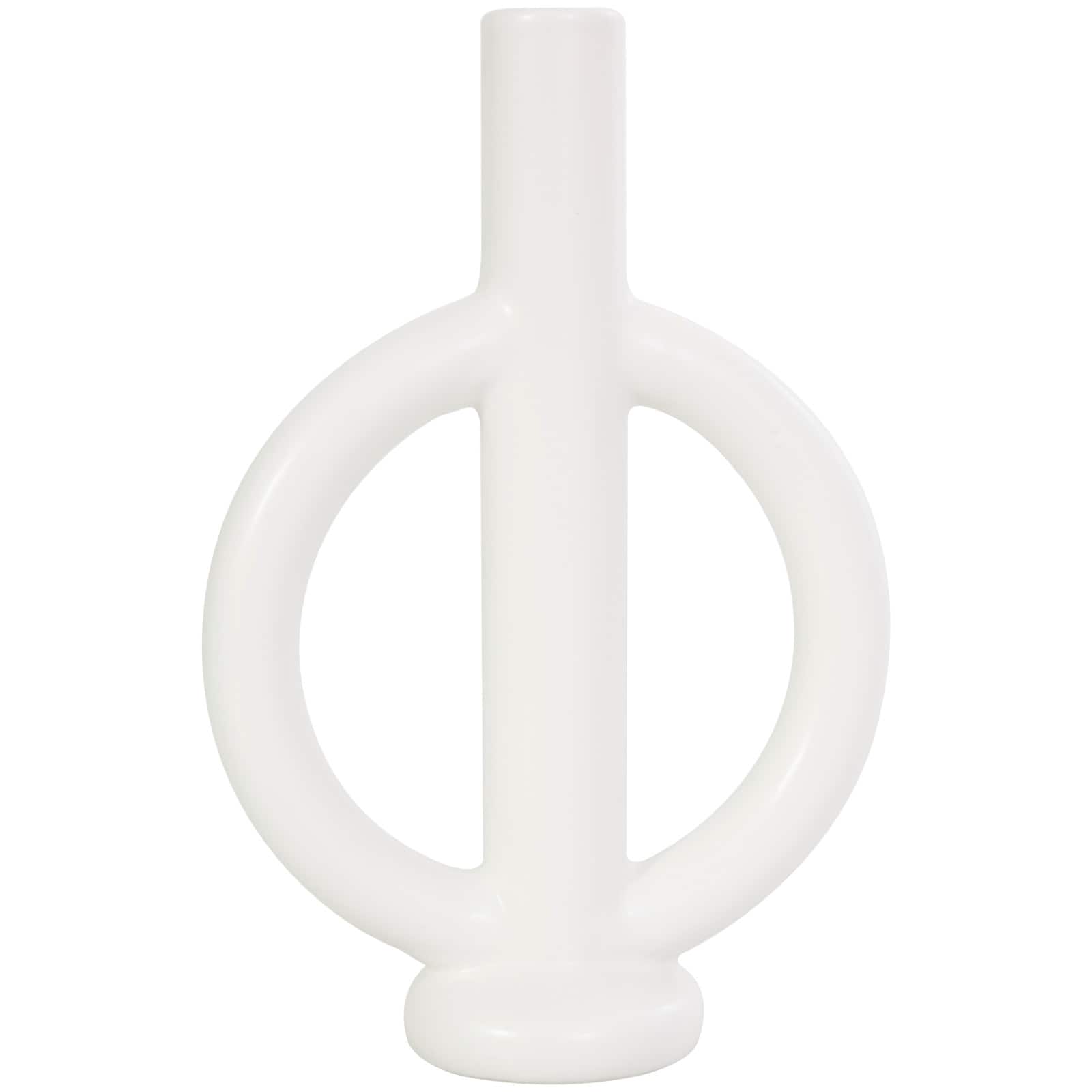 CosmoLiving by Cosmopolitan 10" Black & White Ceramic Geometric Ring Taper Candle Holder Set