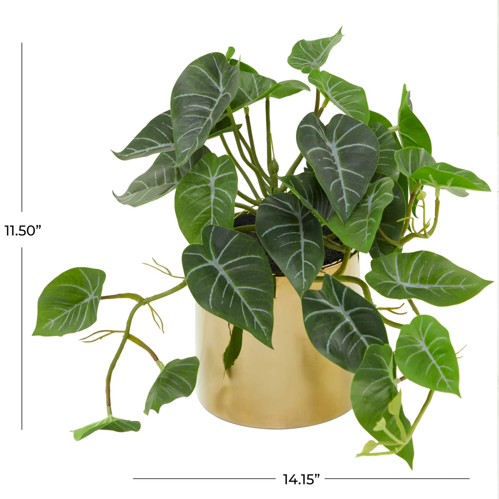 14" Green Faux Foliage Pothos Artificial Plant With Gold Porcelain Pot