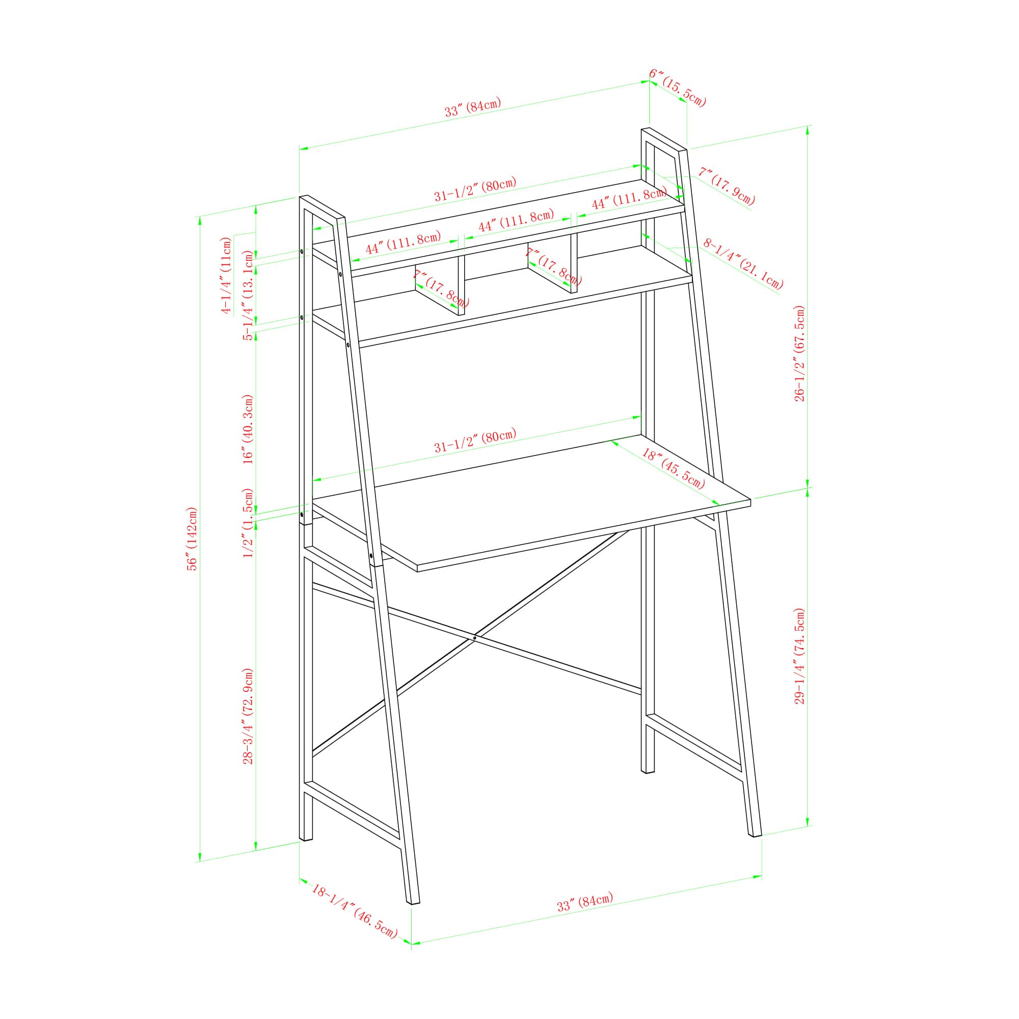 Walker Edison 56" Dark Walnut Industrial Ladder Desk with Storage