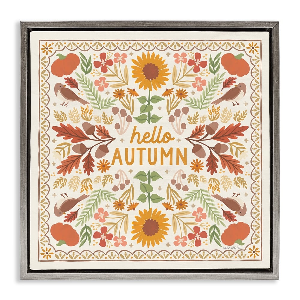 Stupell Industries Hello Autumn Pattern Floater Framed Wall Art