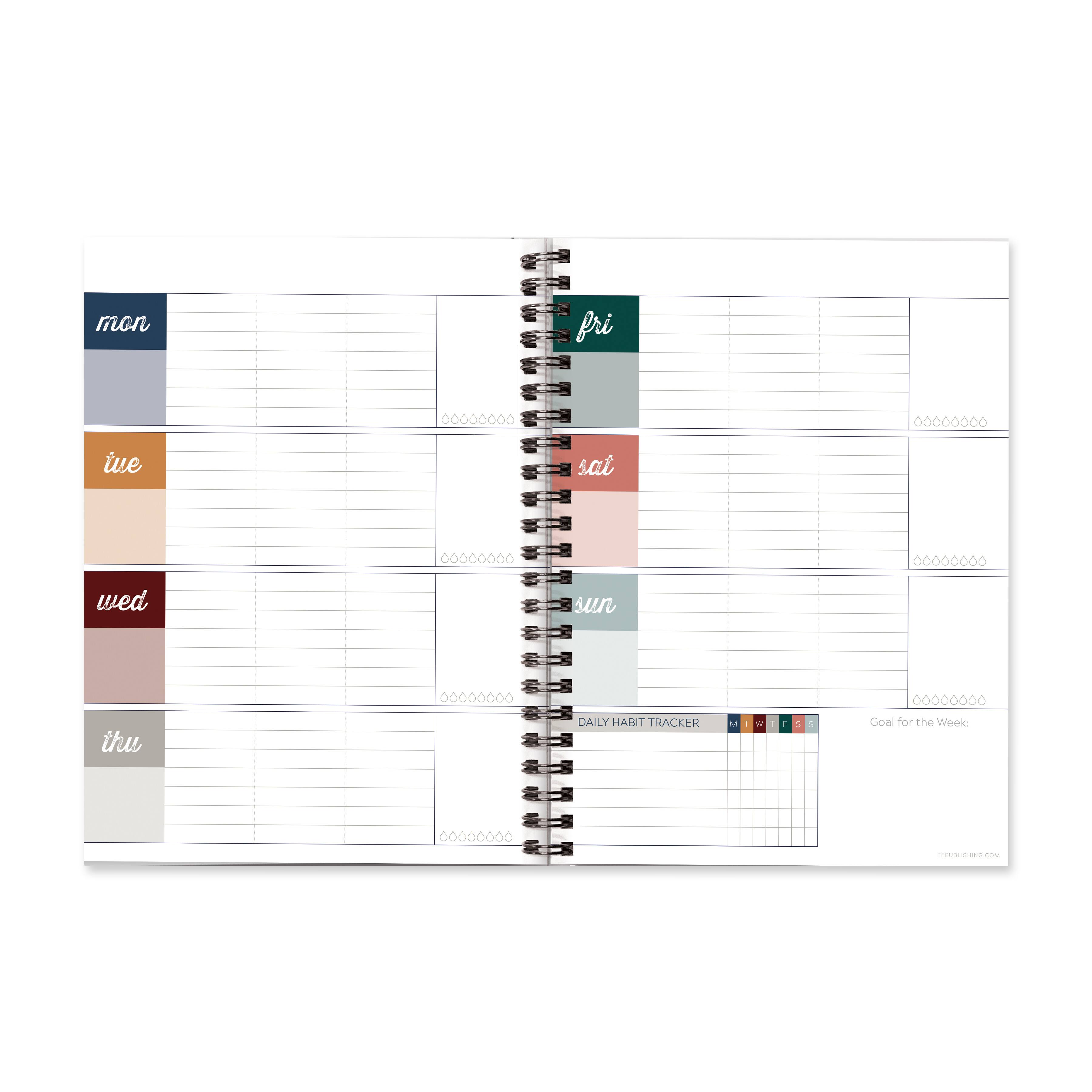 TF Publishing Medium Moody Blue Boho Undated Weekly Monthly Spiral Planner