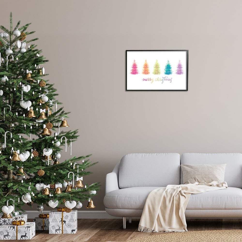 Stupell Industries Rainbow Christmas Trees Framed Giclee Wall Art