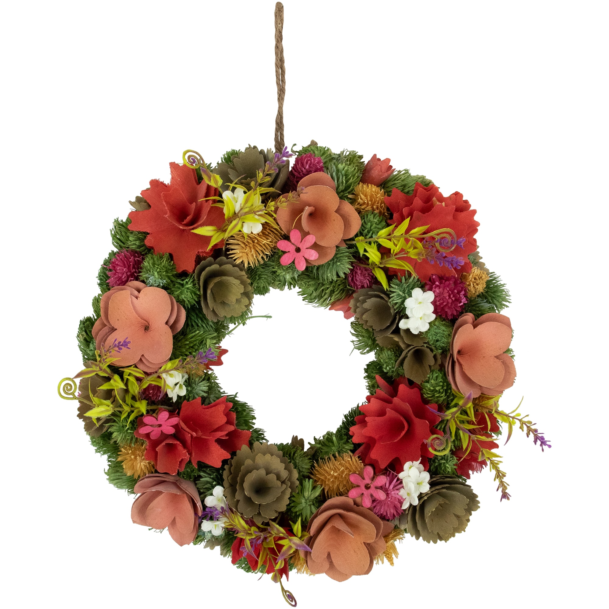 12.5" Mixed Floral Artificial Wooden Spring Wreath