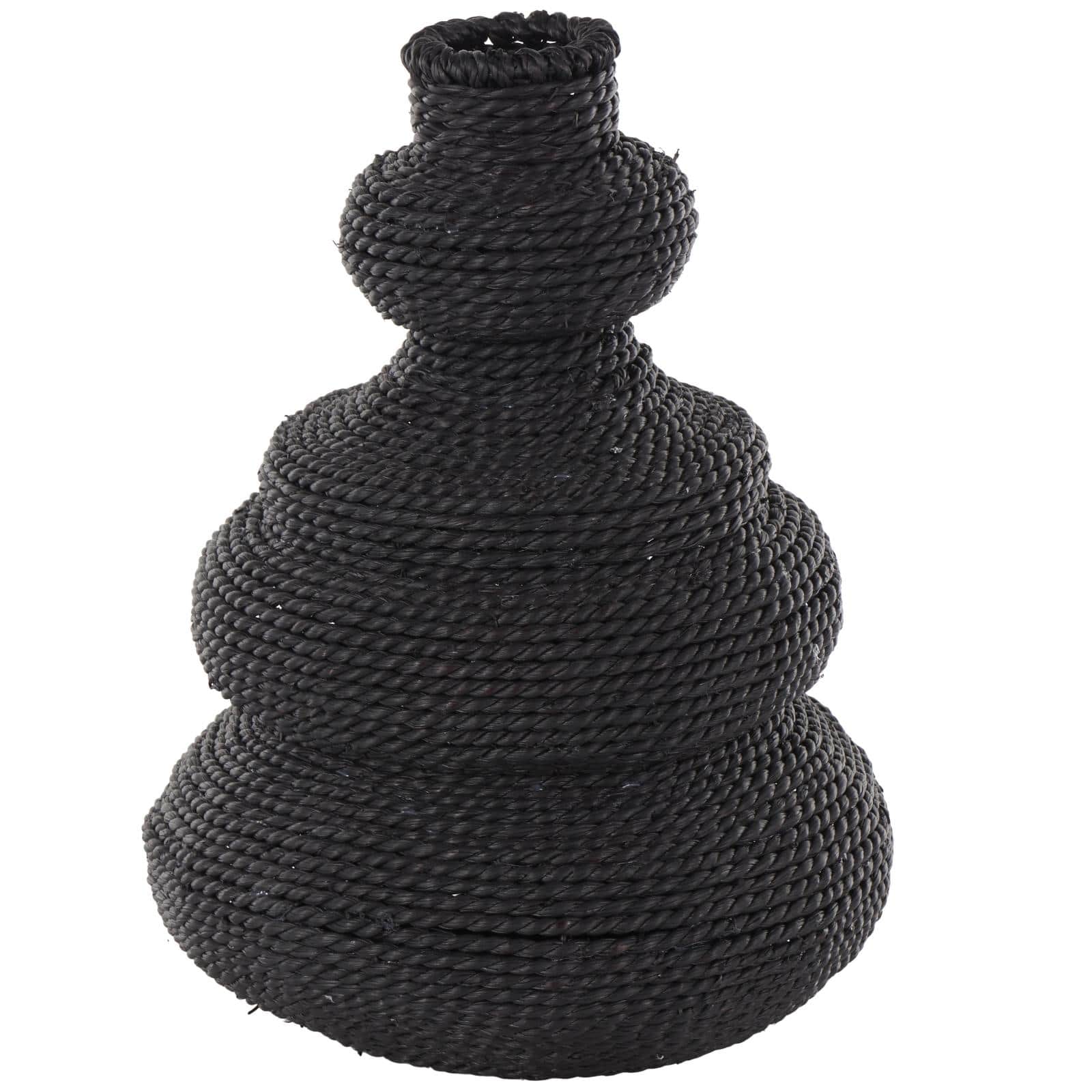 14" Black Seagrass Handmade Woven Bubble Decorative Vase with Abstract Bubble Shape