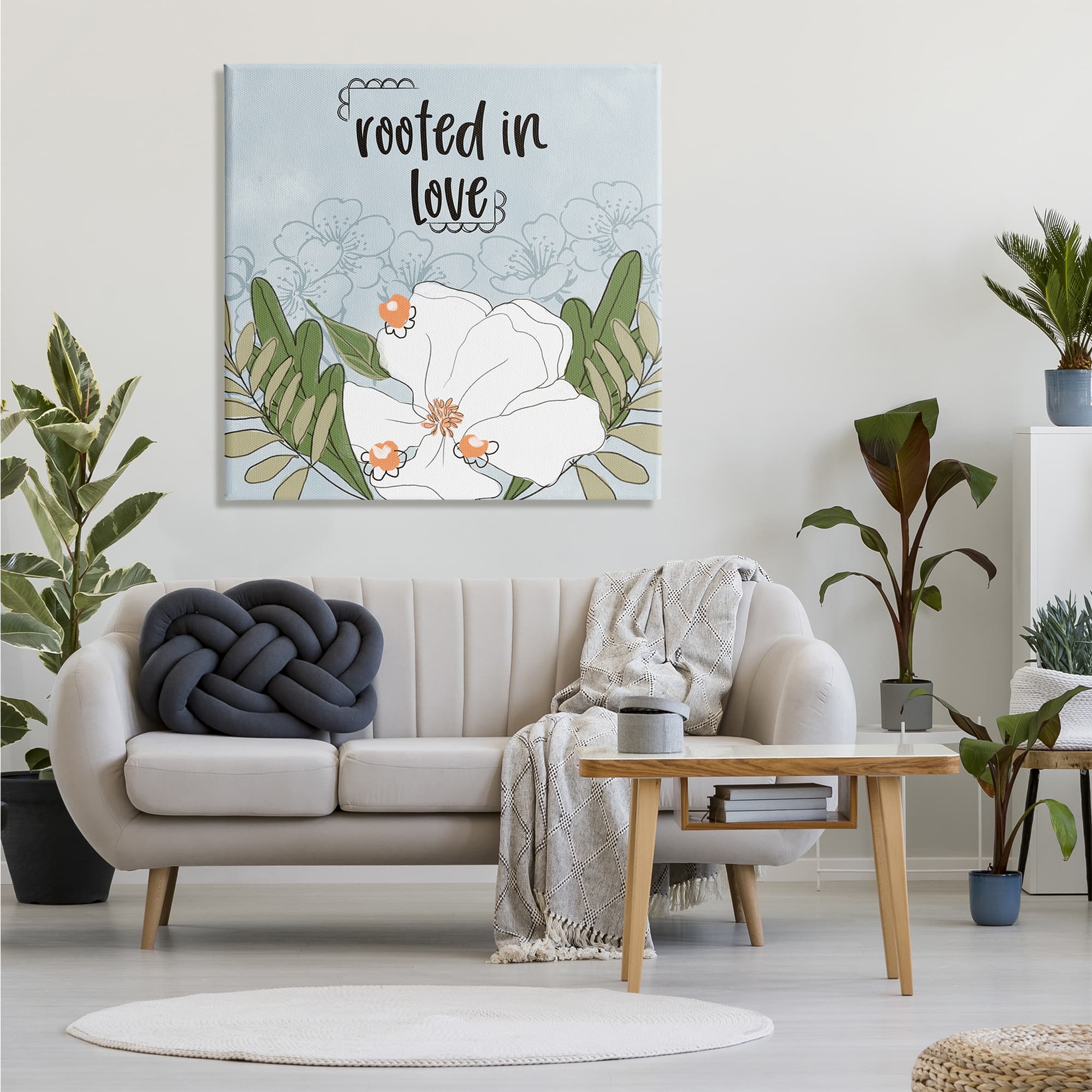 Stupell Industries Rooted In Love Phrase Fluid Floral White Flower Canvas Wall Art