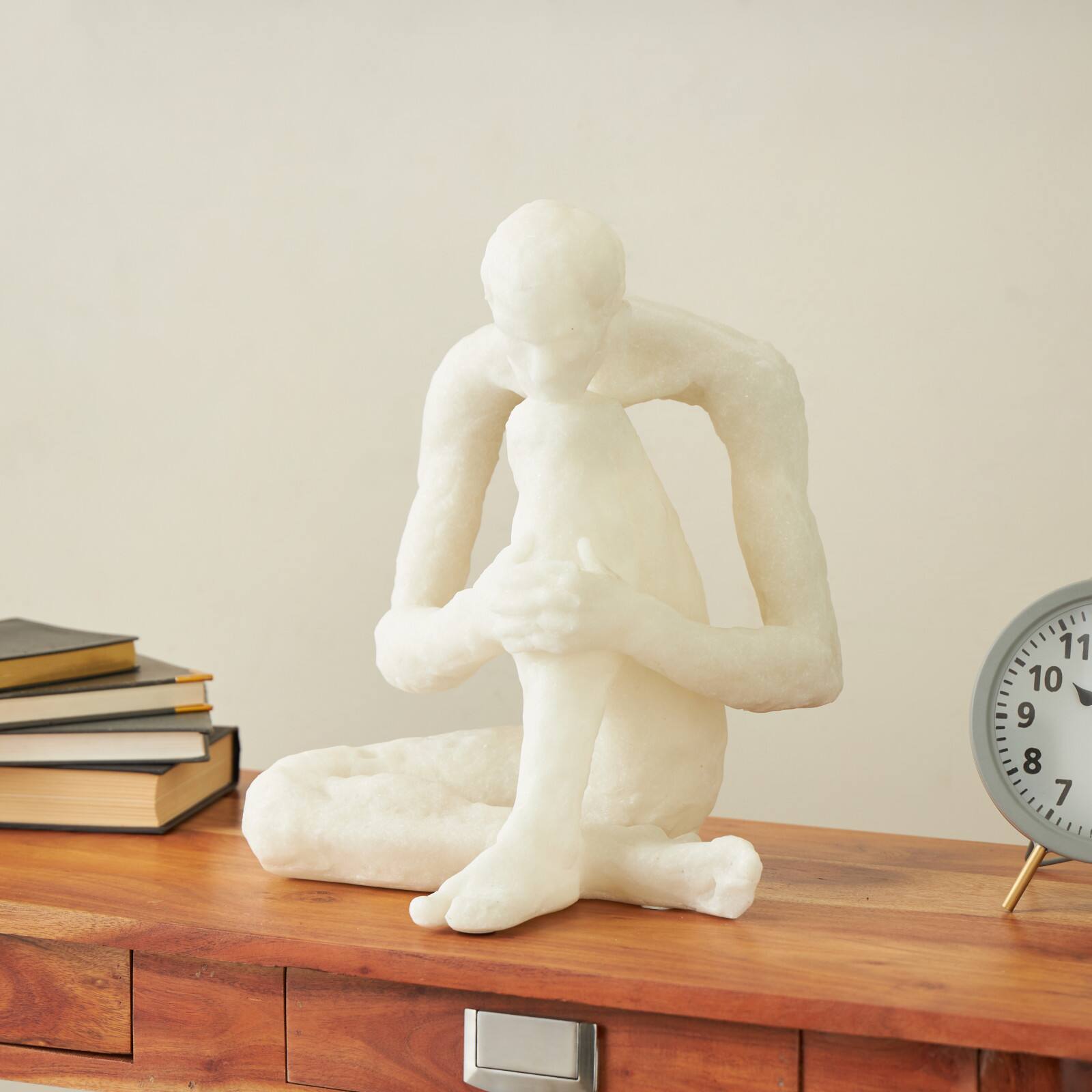 14.25" White Thinking Human Polystone Decorative Sculpture