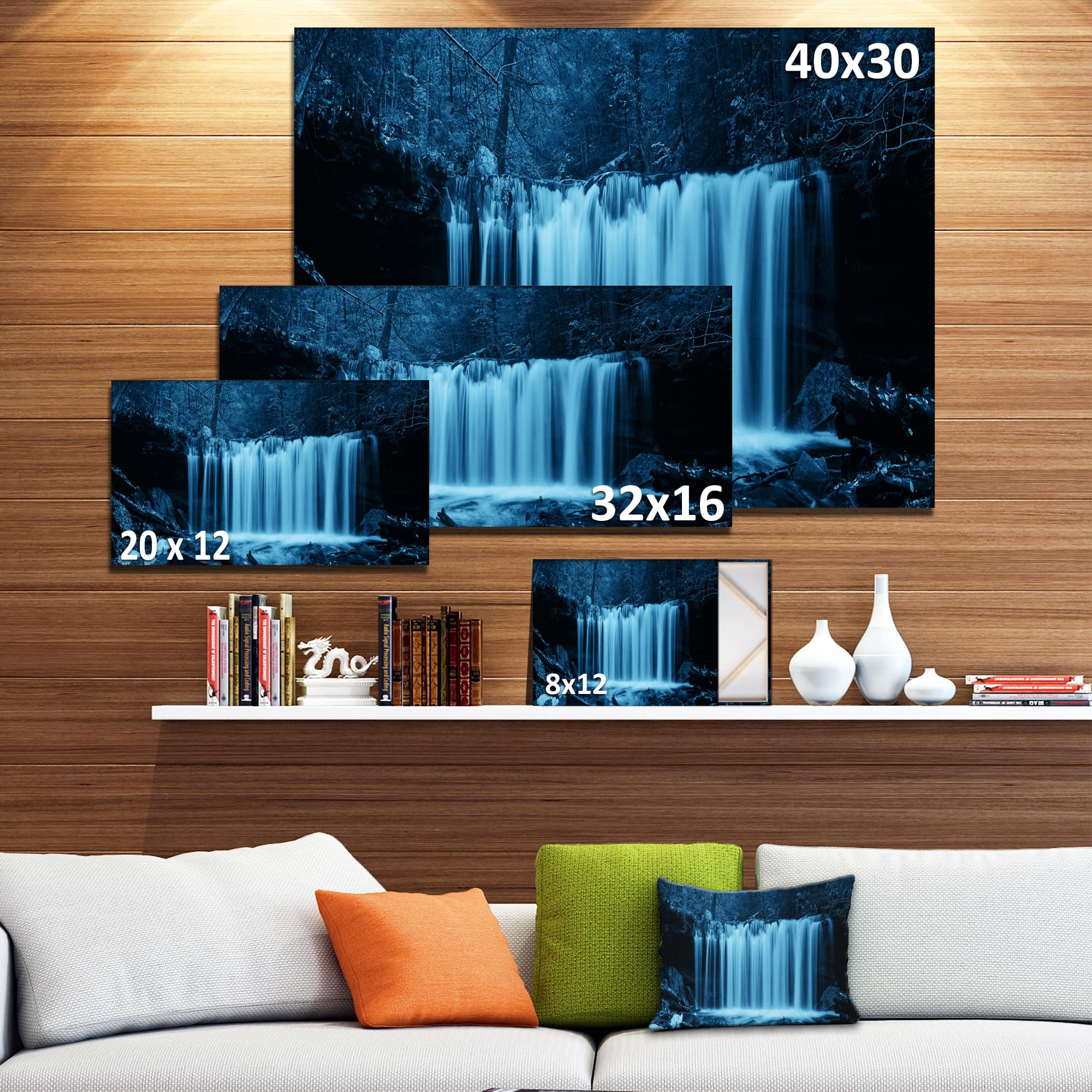 Designart - Waterfalls in Wood Black and White