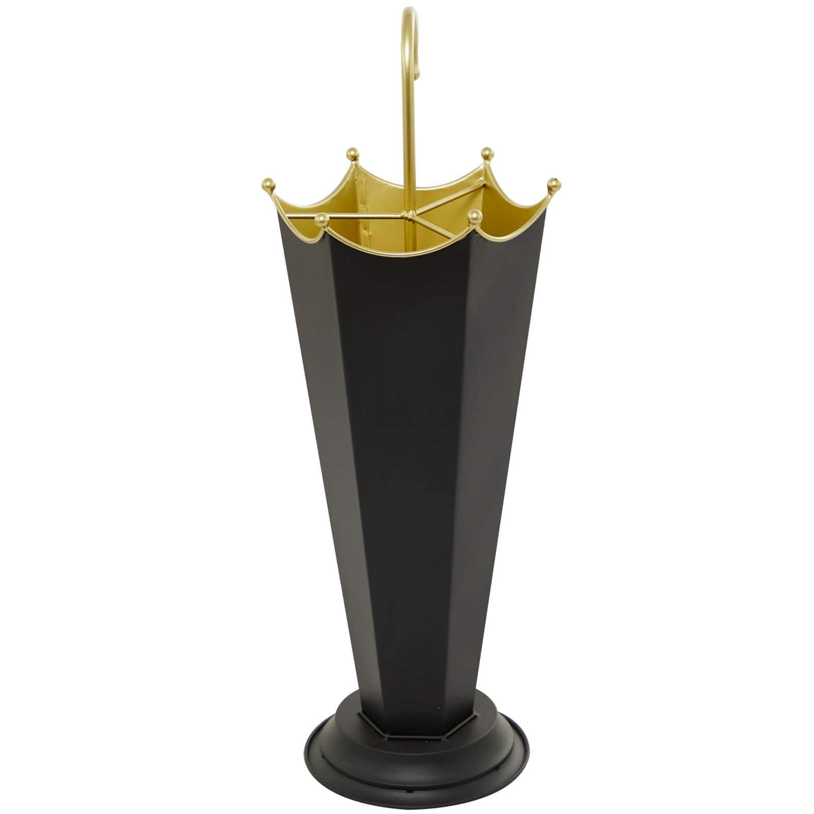 Black Metal Abstract Umbrella Stand with Gold Handle 10" x 9" x 27"