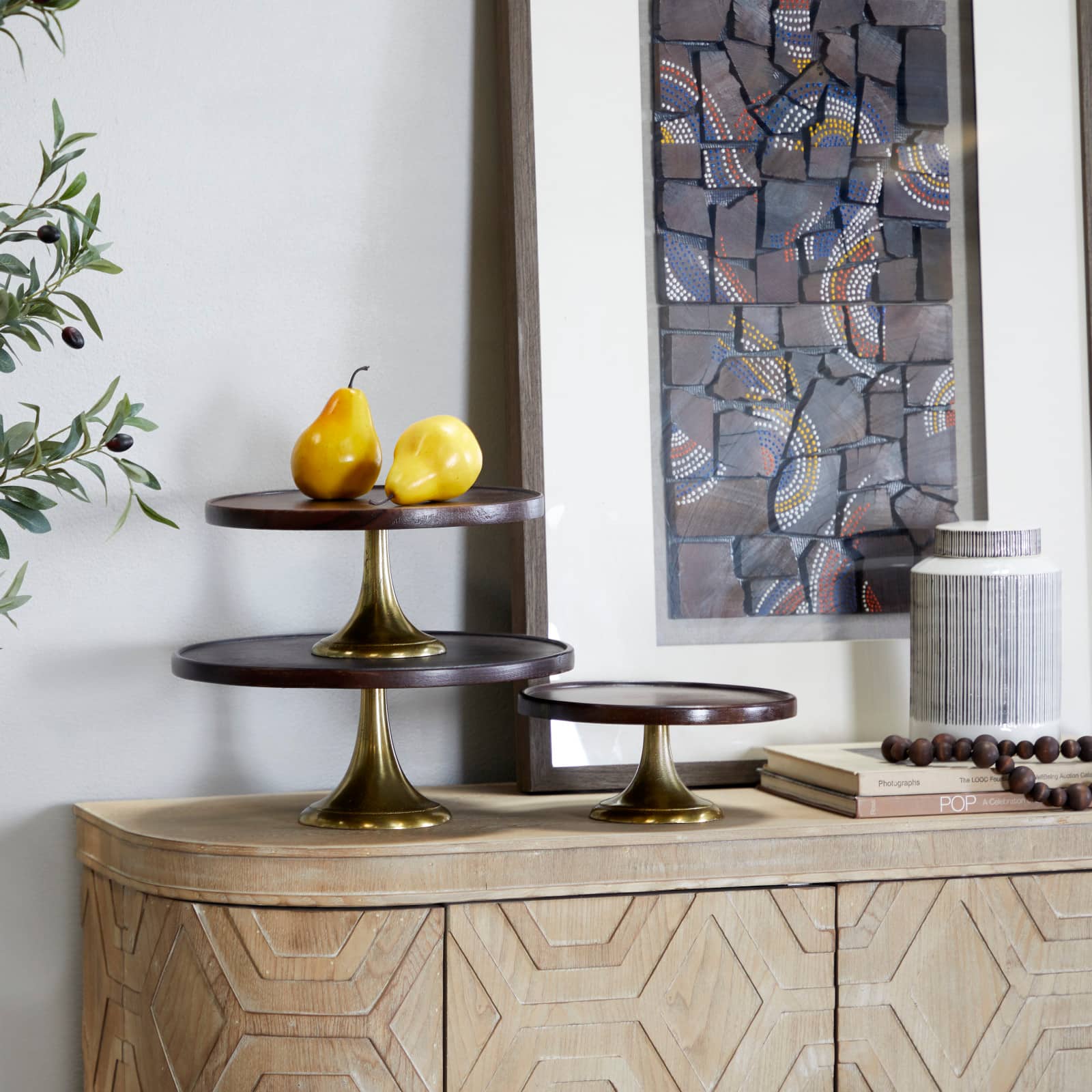Dark Brown Mango Wood Modern Cake Stand, Set of 3" 14", 12", 10"