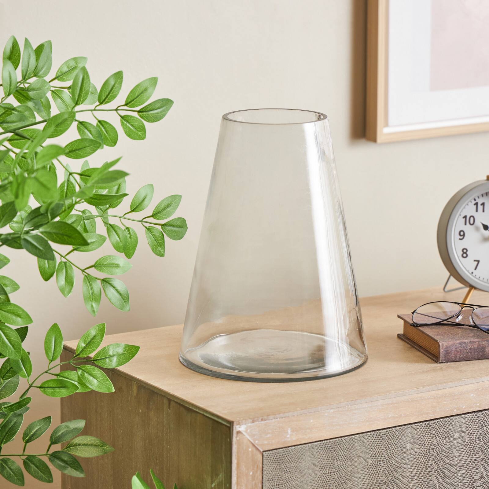 12" Clear Glass Cone Shaped Decorative Vase